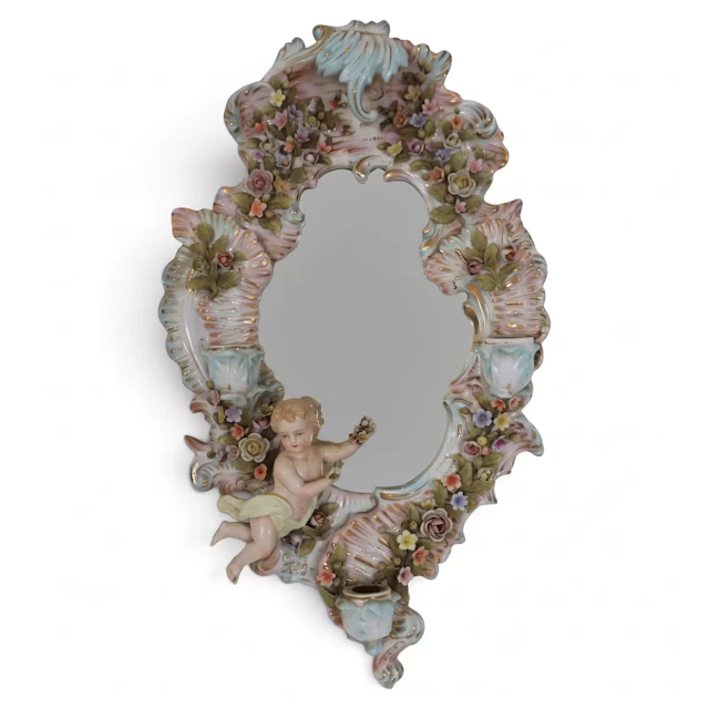 Lot 10: Sitzendorf Rococo Porcelain Wall Mirror