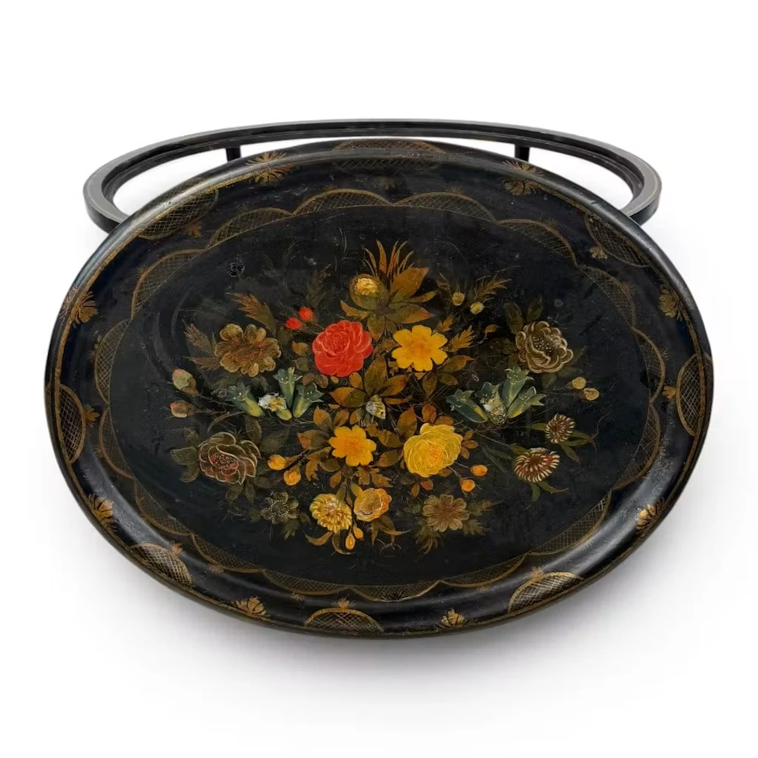 Lot 120A: Victorian Floral Papier-Mache Tray Table