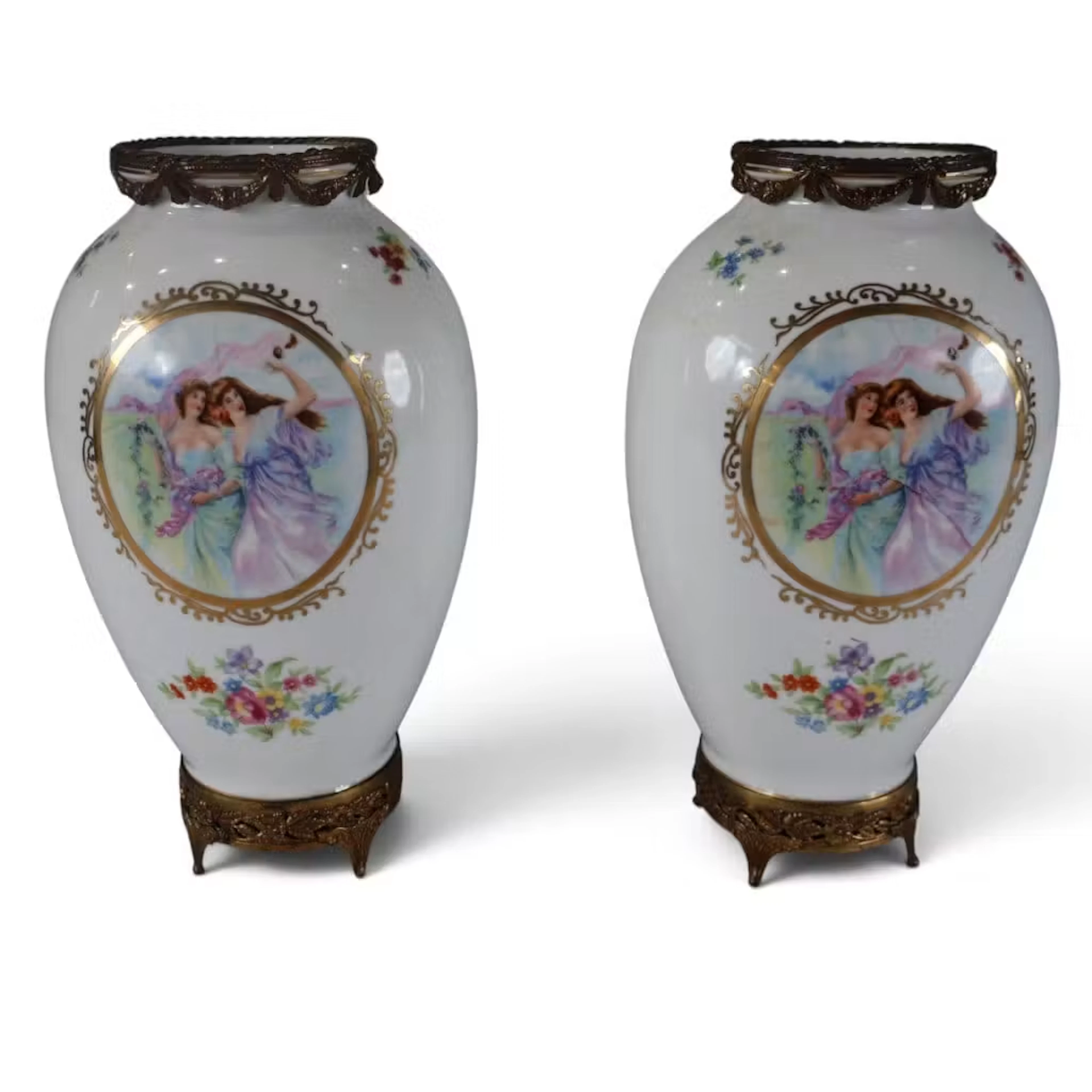 Lot 131: Pair Bronze-Mounted Porcelain Mantel Vases
