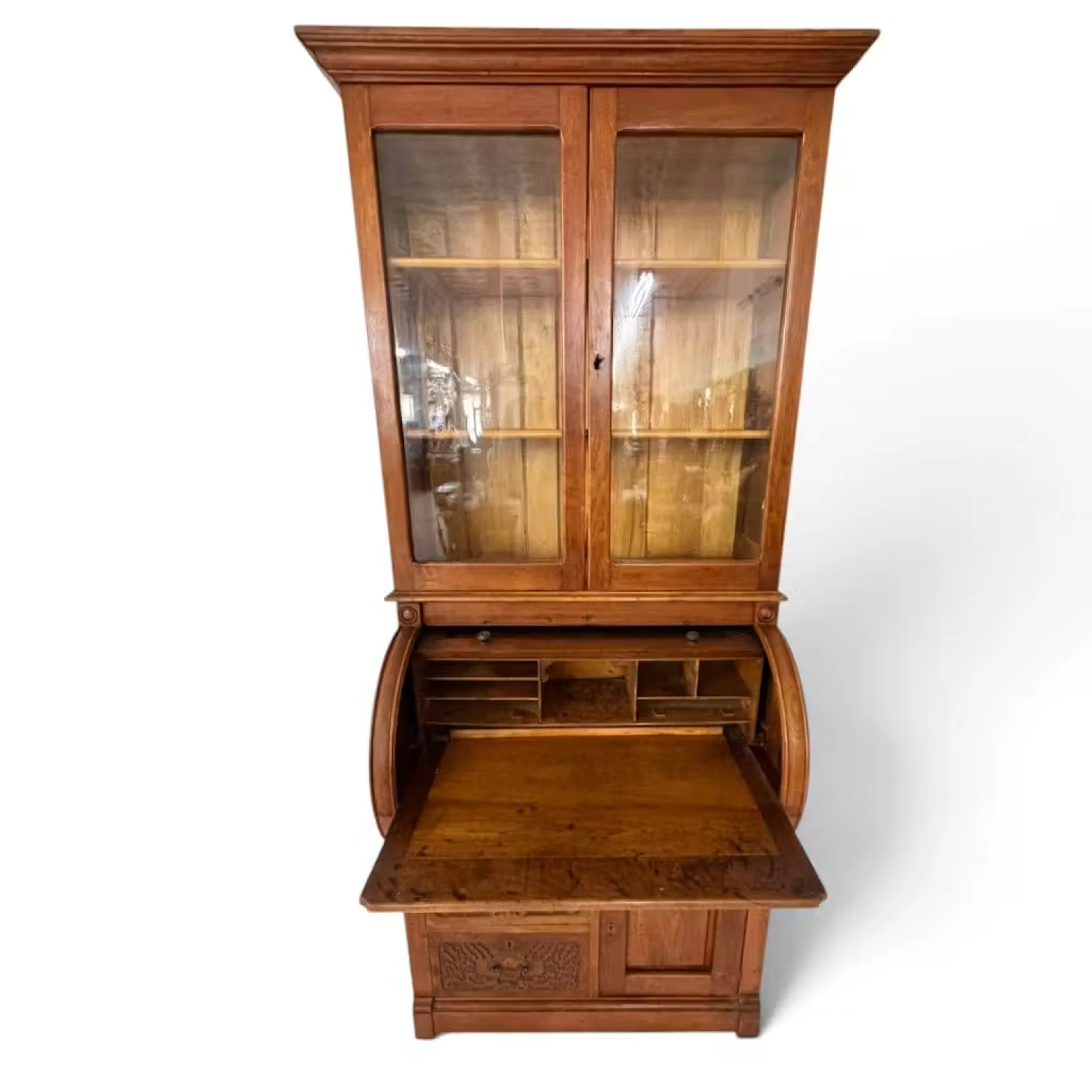 Lot 293: Victorian Walnut Cylinder Desk & Bookcase
