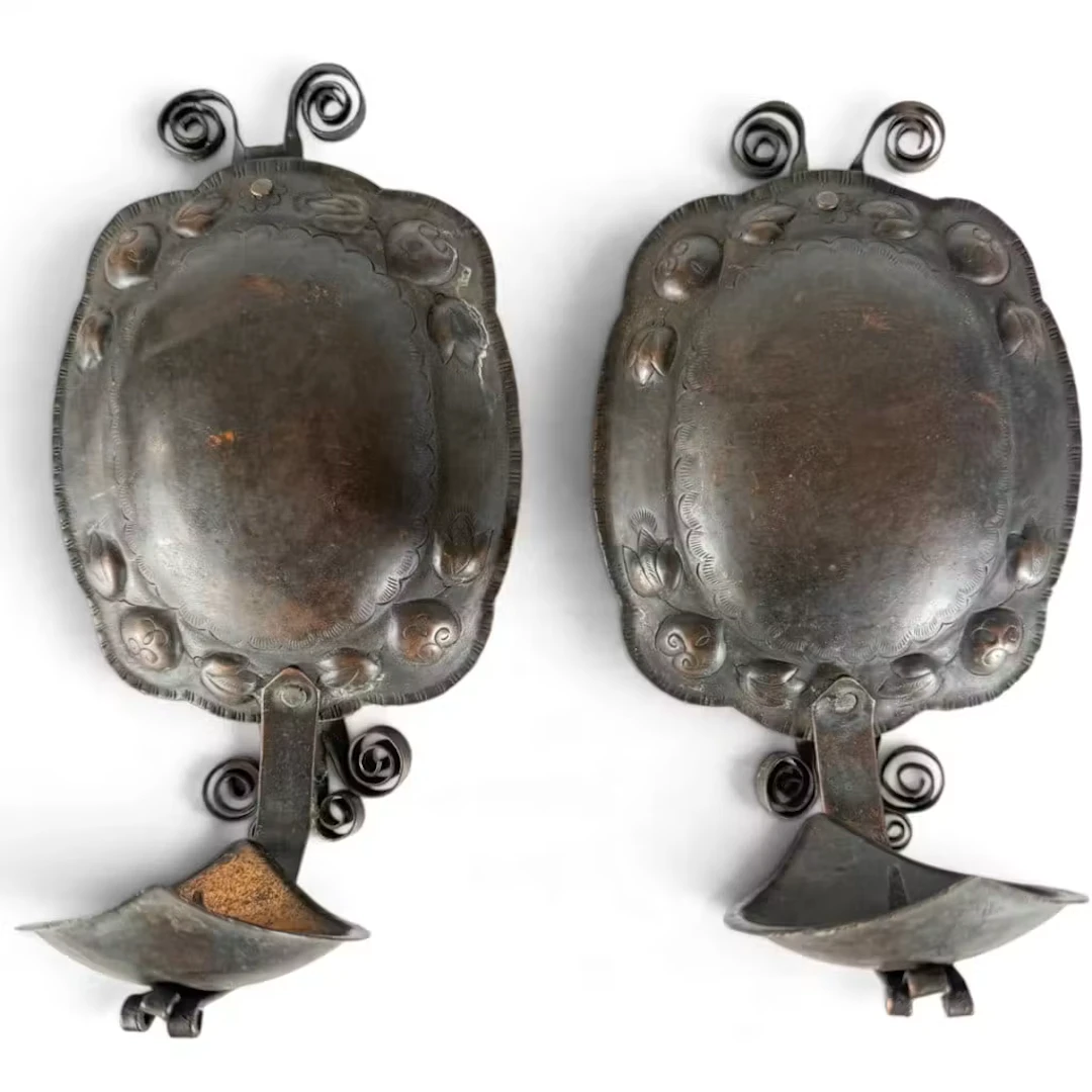 Lot 257: Pair Repousse Copper Candle Wall Sconces