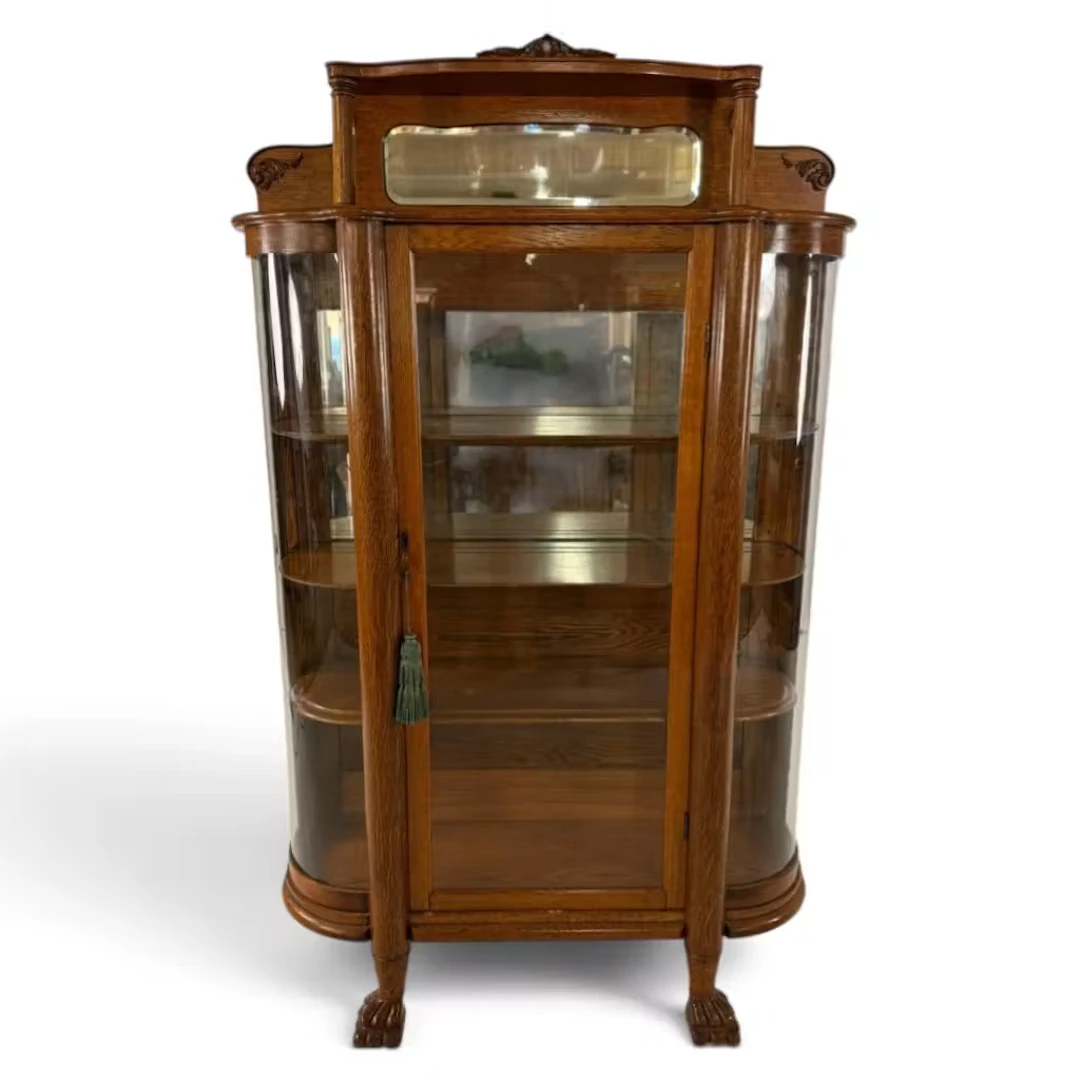 Lot 240: American Oak Mirrored-Crest China Cabinet