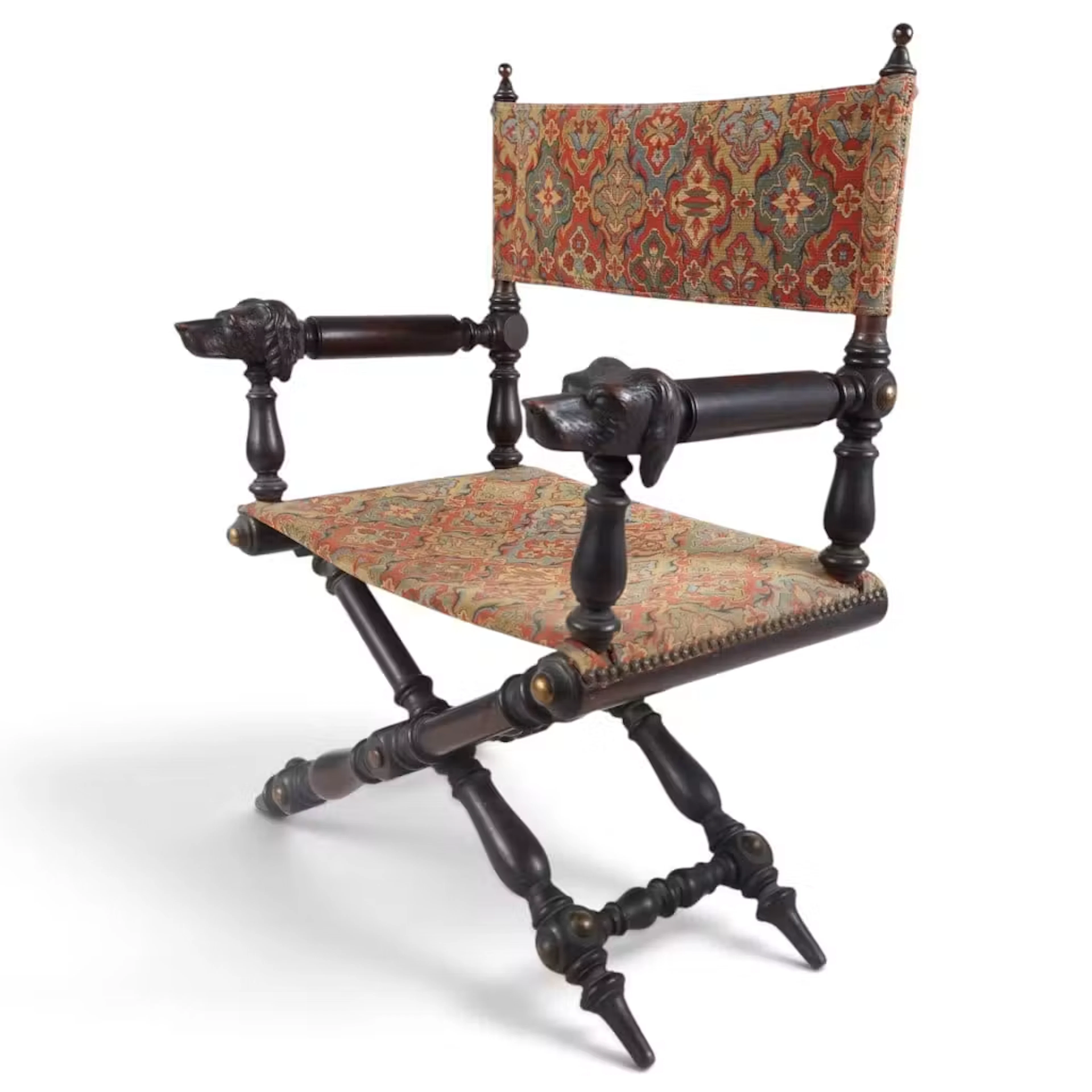 Lot 34: Carved Dog-Head X-Frame Armchair