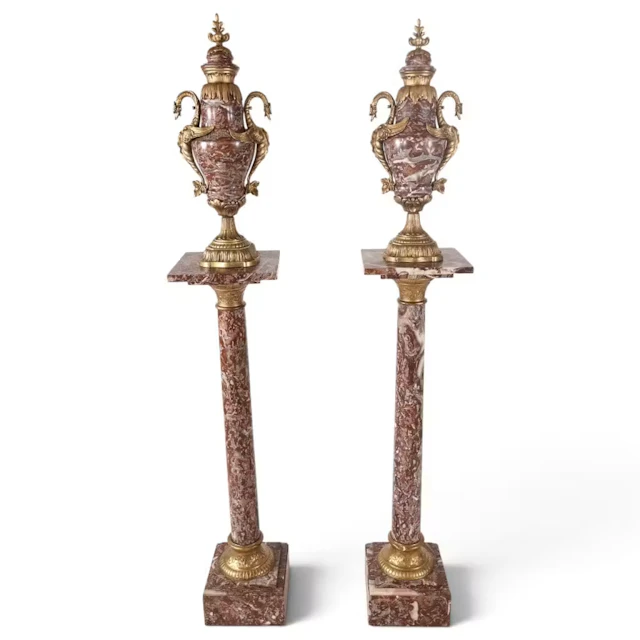 Lot 59: Pair Marble Urns on Matching Pedestals