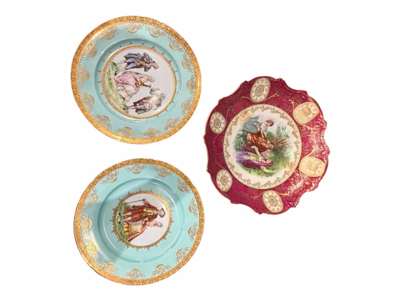 Three Continental Hand-Painted Porcelain Cabinet Plates, Late 19th–Early