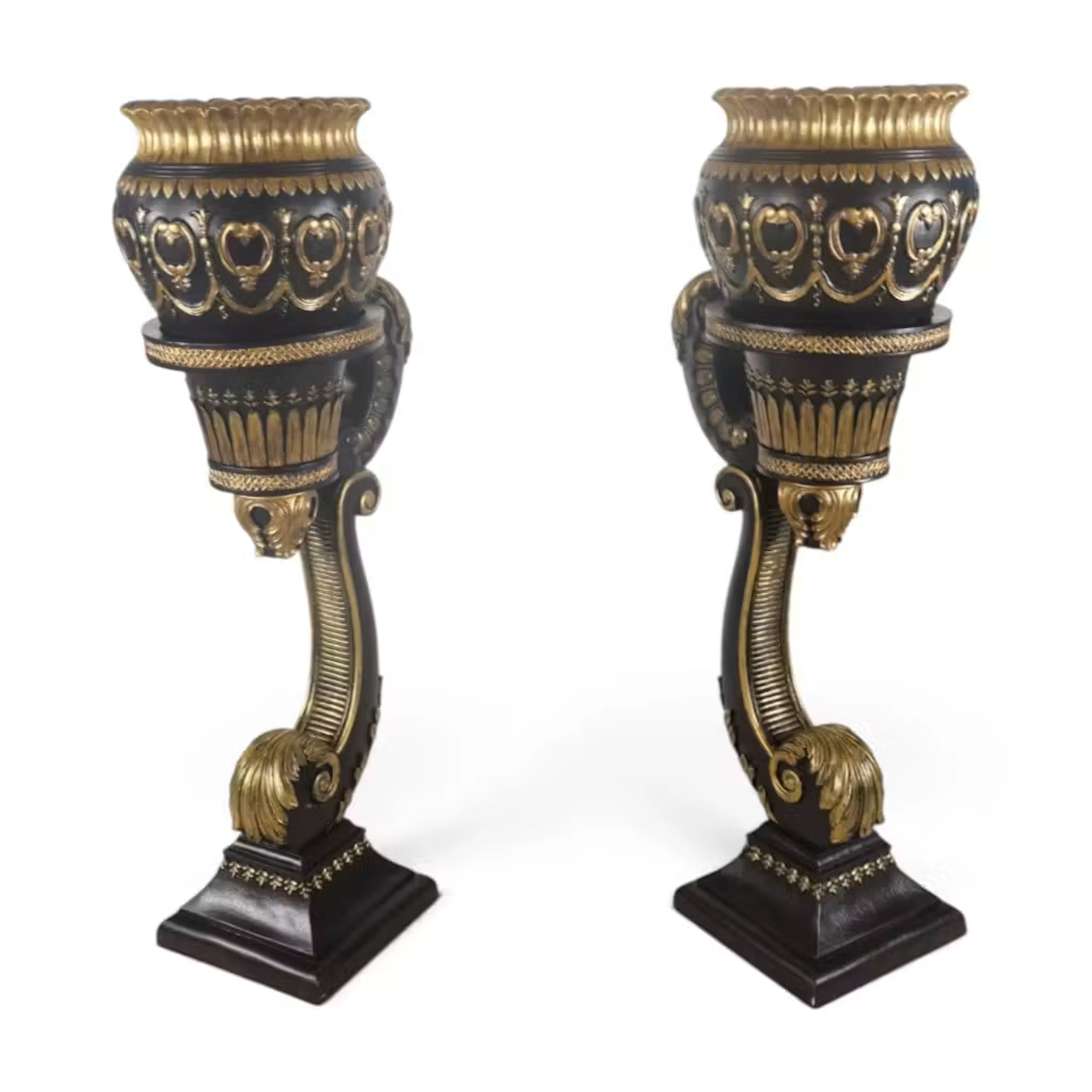 Lot 144: Pair Composite Planter Urns on Scroll Stands