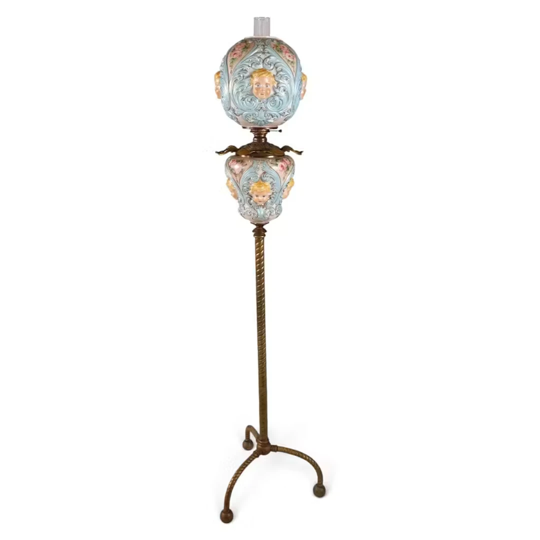 Lot 124: Victorian Porcelain Cherub Piano Lamp