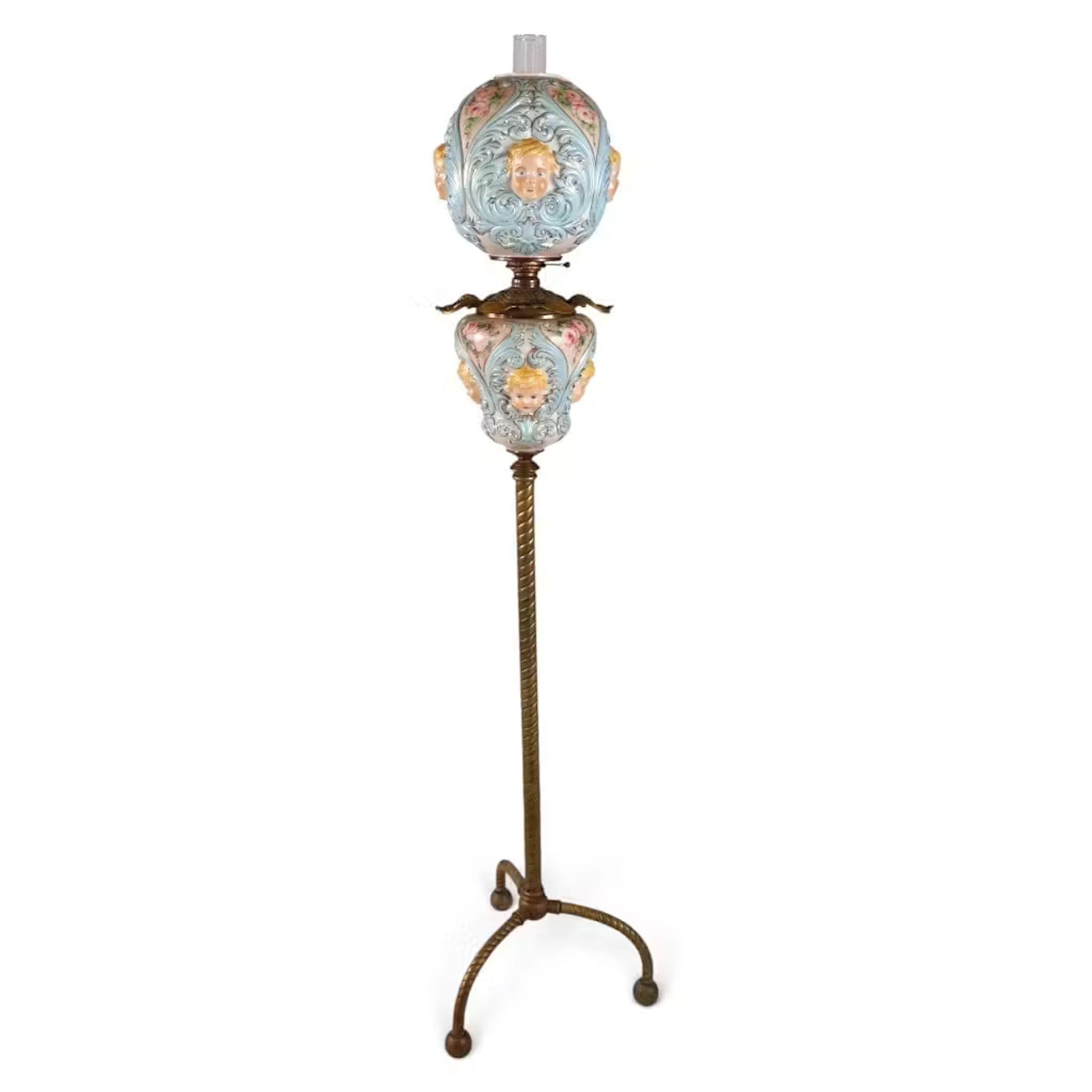 Lot 124: Victorian Porcelain Cherub Piano Lamp