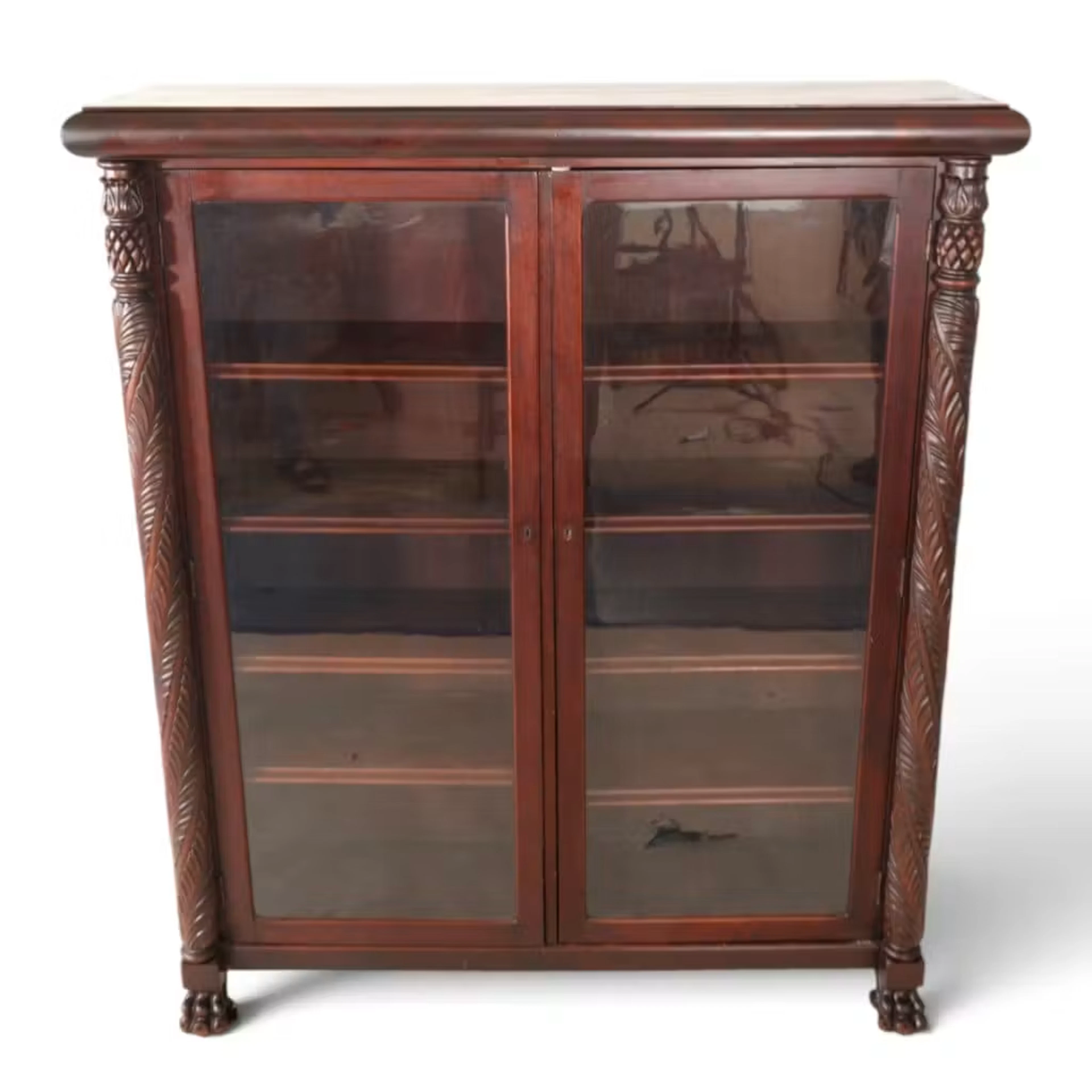 Lot 128: Acanthus-Carved Mahogany Paw-Foot Bookcase