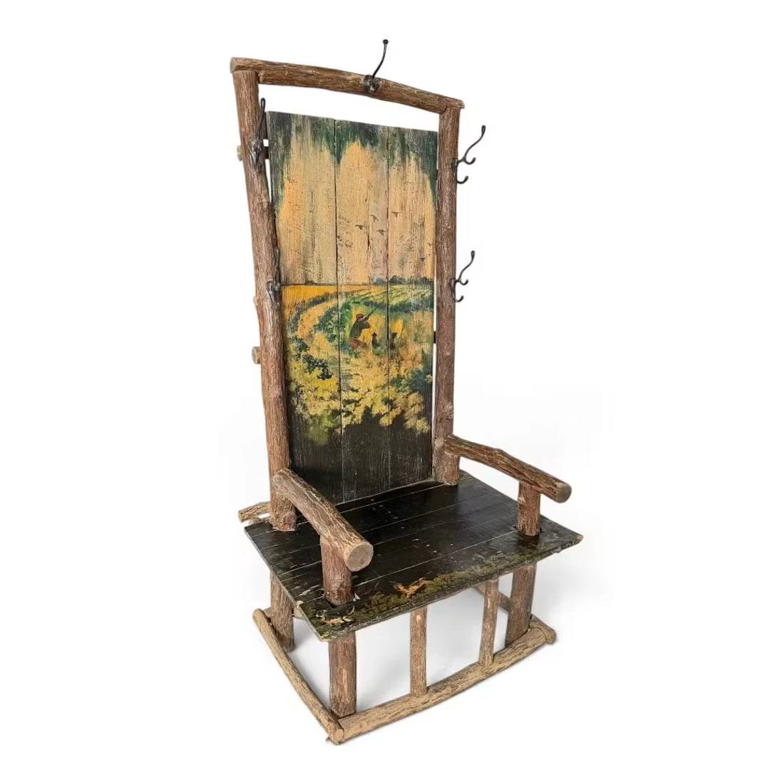 Lot 239: Adirondack-Style Hall Chair & Coat Stand
