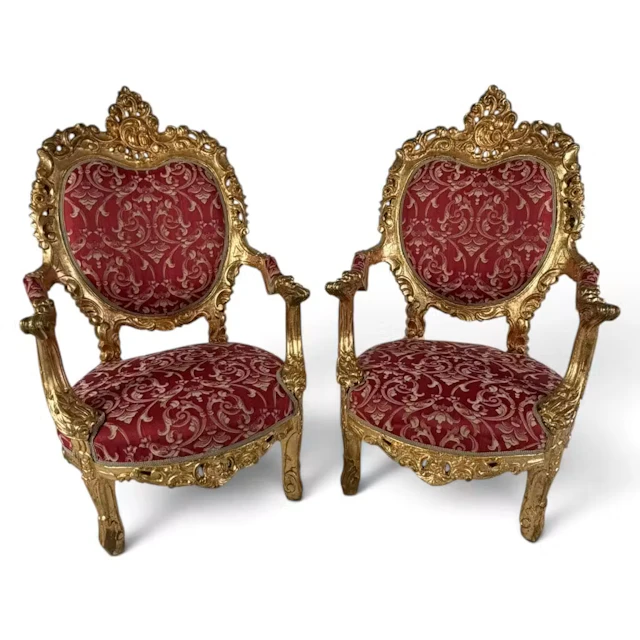 Lot 134A: Pair Italian Rococo Revival Gilt Armchairs