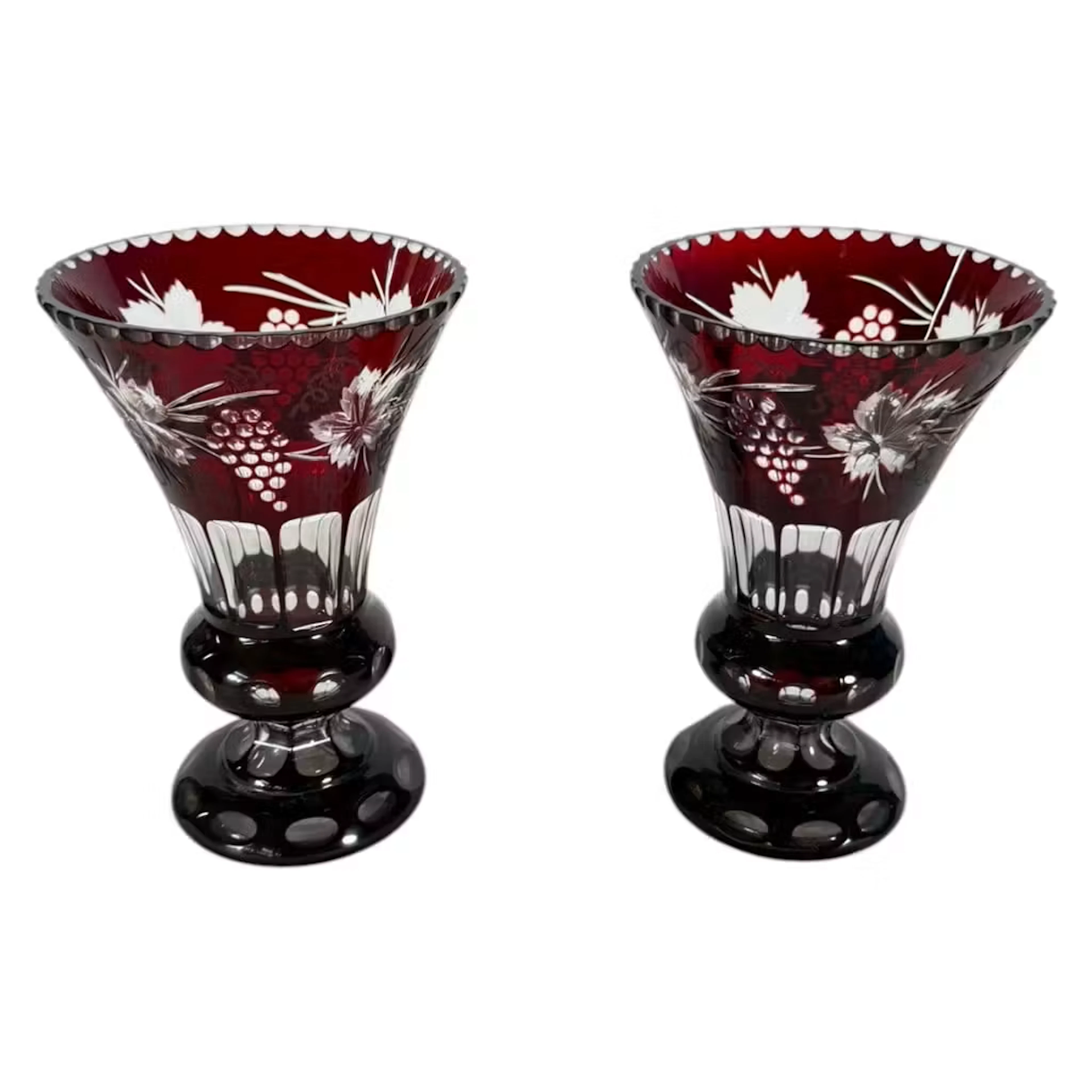 Lot 231: Pair Bohemian Ruby Cut-to-Clear Vases