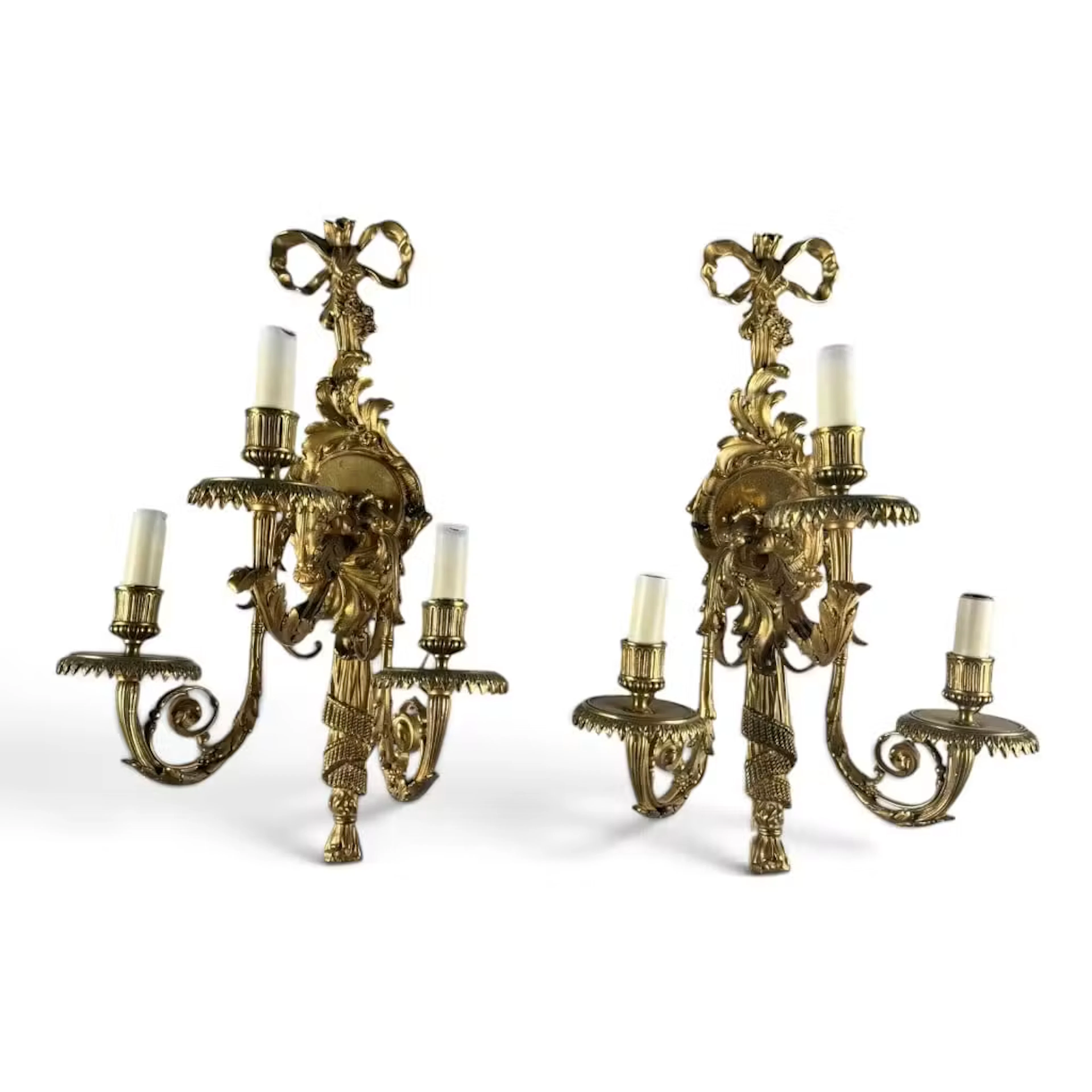 Lot 35A: Pair Louis XVI Gilt Bronze 3-Light Sconces