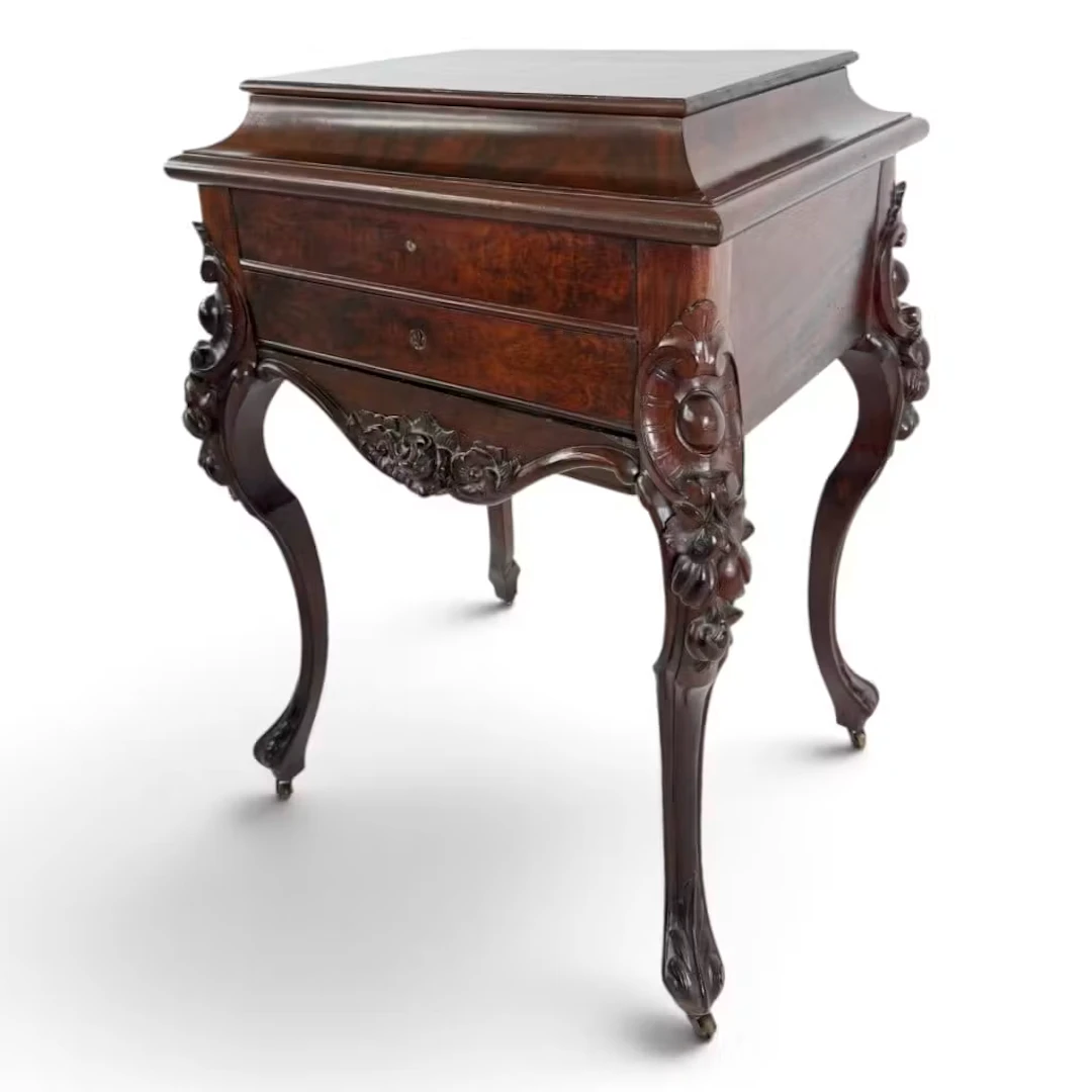 Lot 89: Roux Attr. Mahogany & Maple Work Table