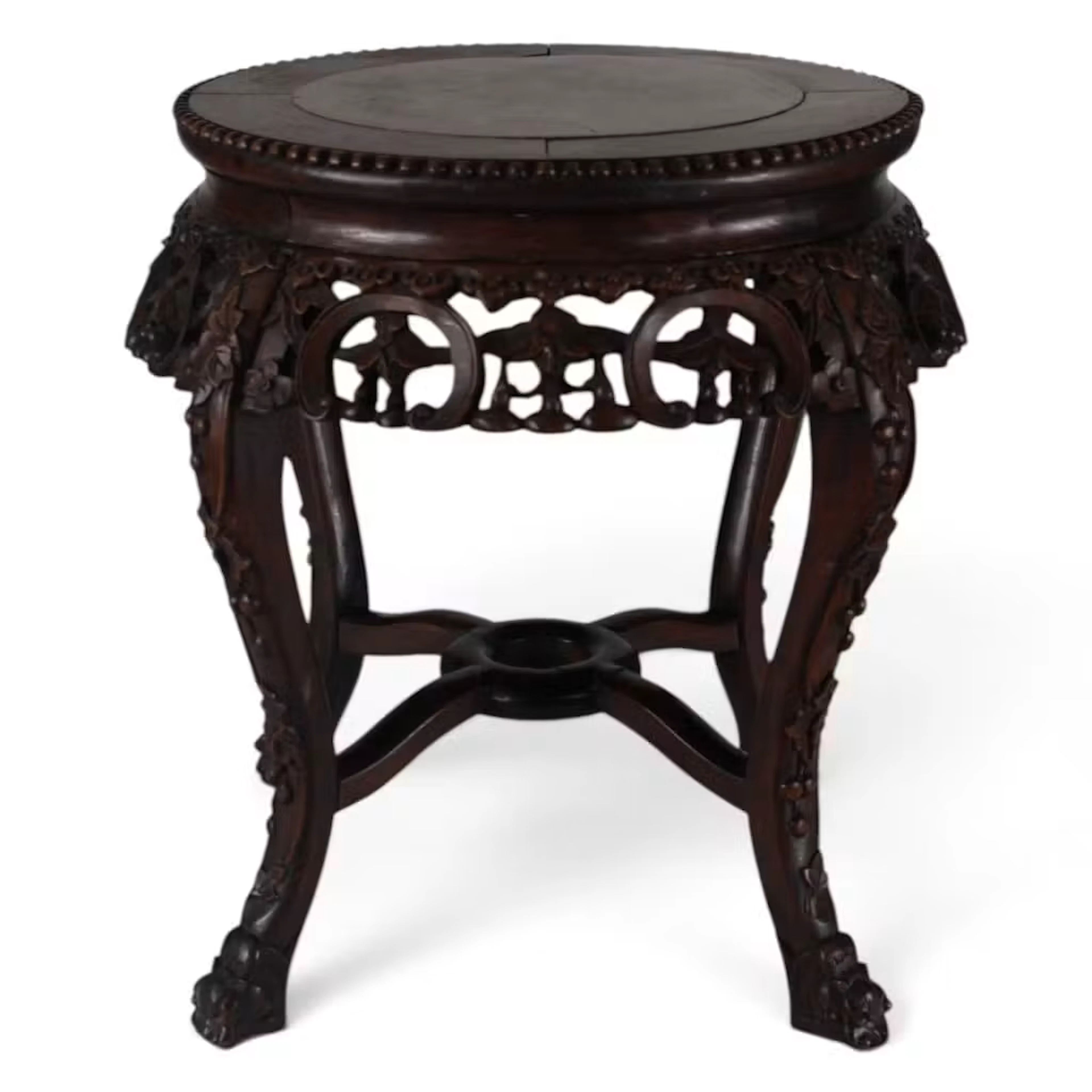 Lot 185: Chinese Carved Hardwood Marble-Top Stand