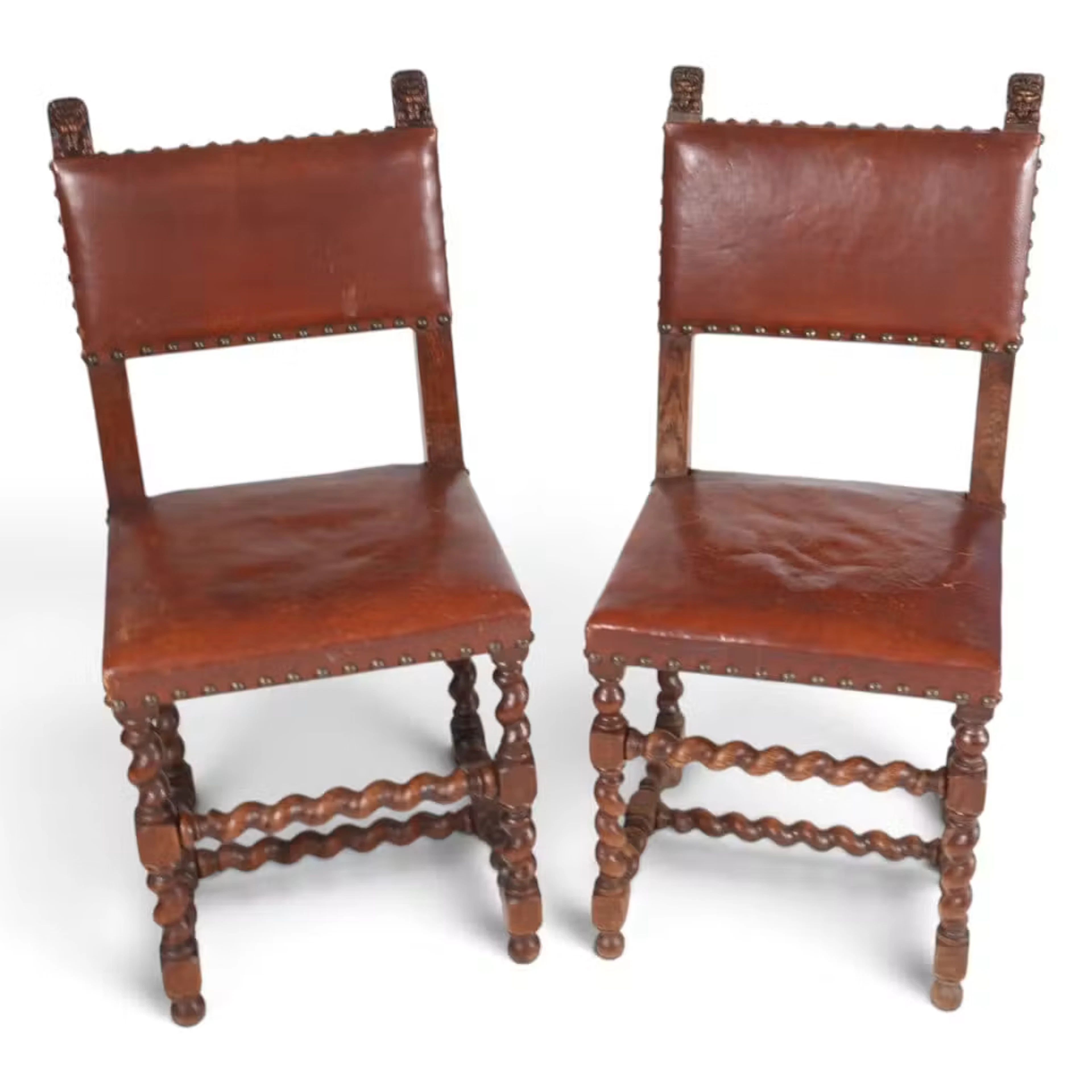 Lot 105: Pair Barley Twist Leather Chairs