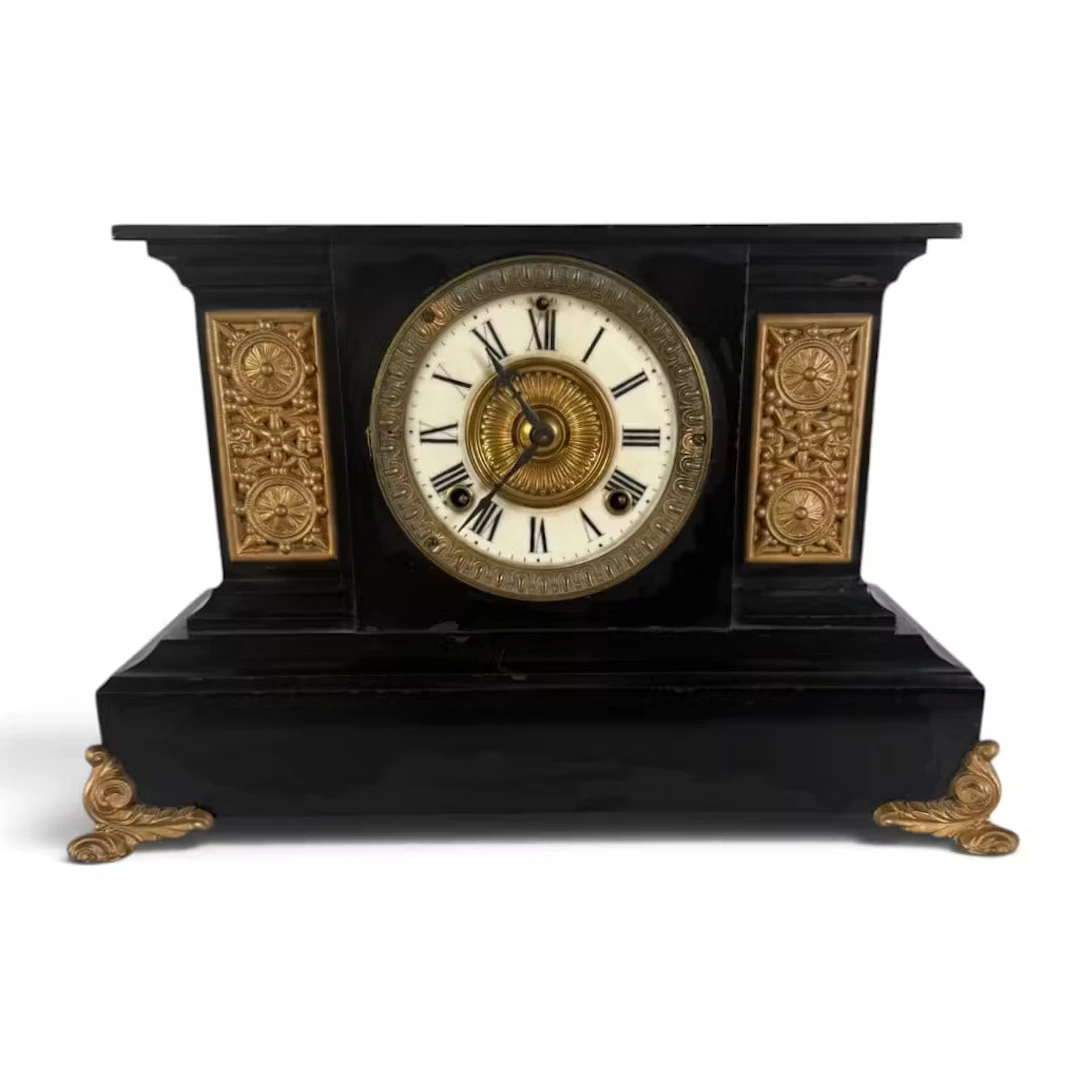 Lot 269: Ansonia Black Mantel Clock, Gilt Mounts
