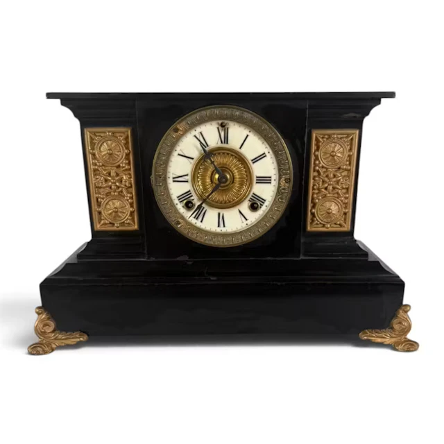 Lot 269: Ansonia Black Mantel Clock, Gilt Mounts