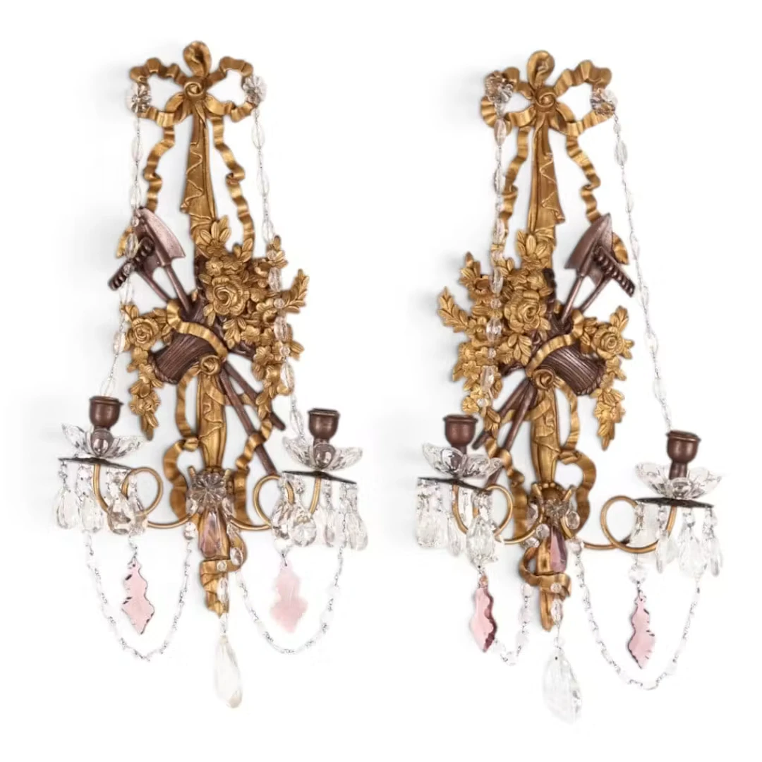 Lot 27: Pair French Louis XVI-Style Girandole Sconces
