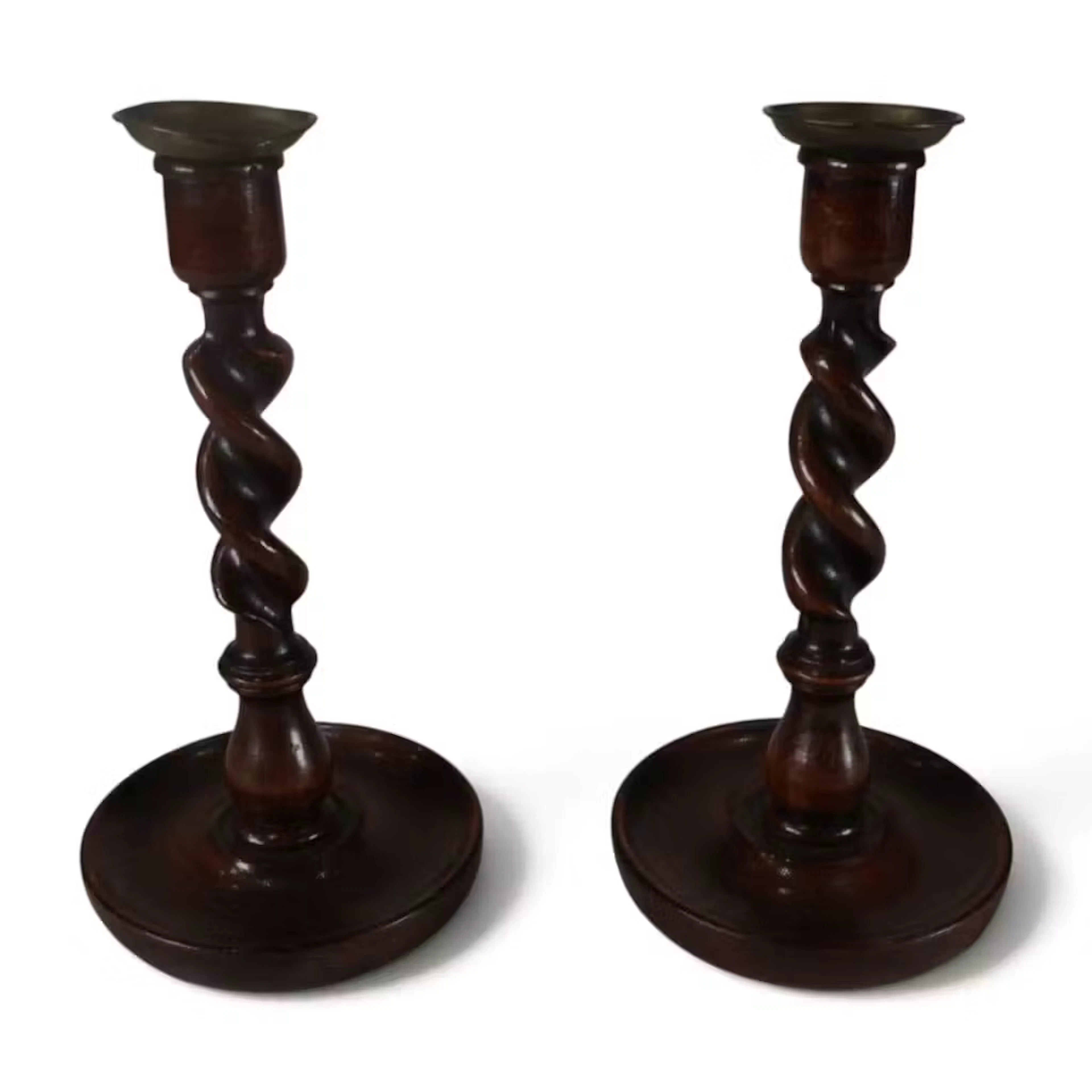 Lot 194: Pair English Oak Barley-Twist Candlesticks