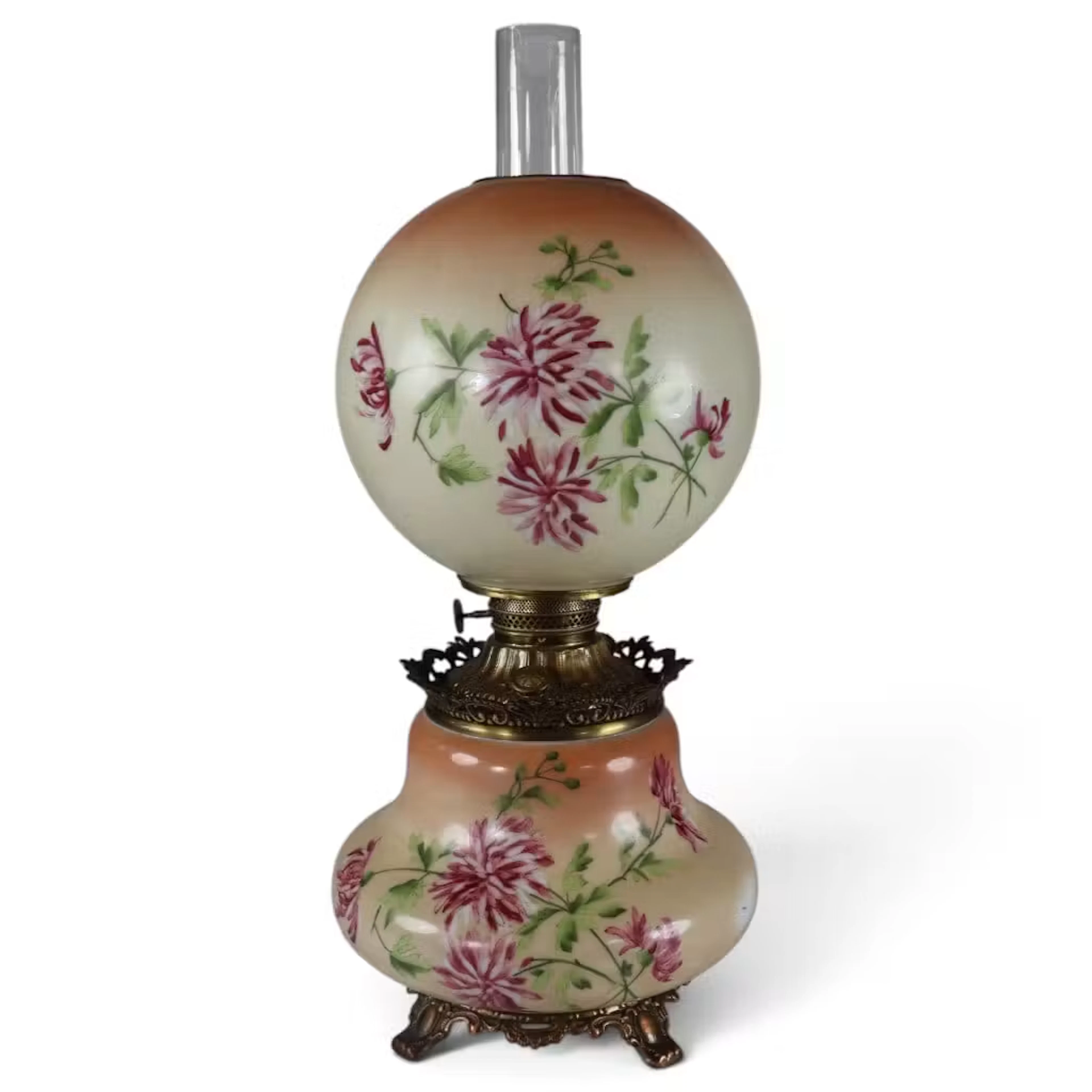 Lot 175: Floral Double-Globe GWTW Parlor Lamp