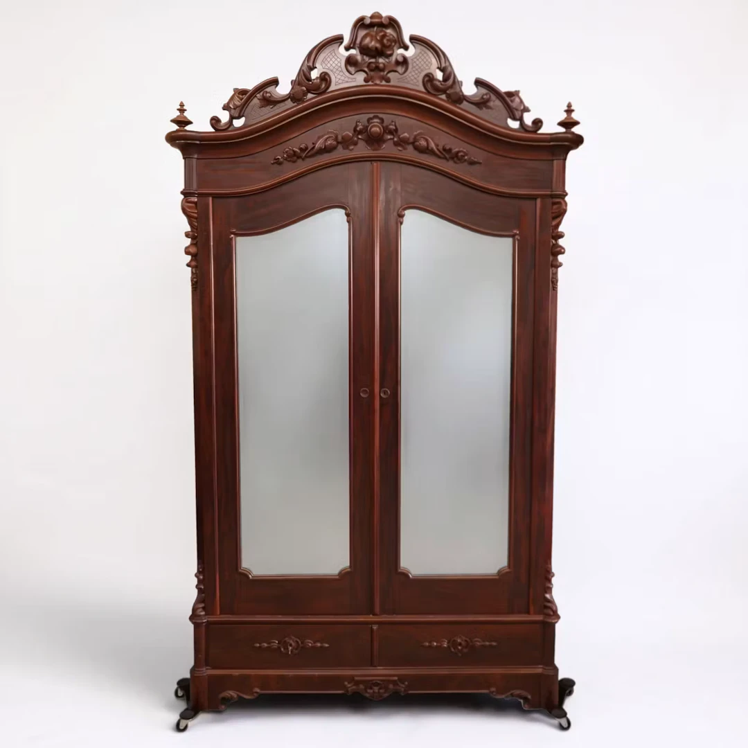 Lot 92: Rococo Mahogany & Maple Mirrored Wardrobe
