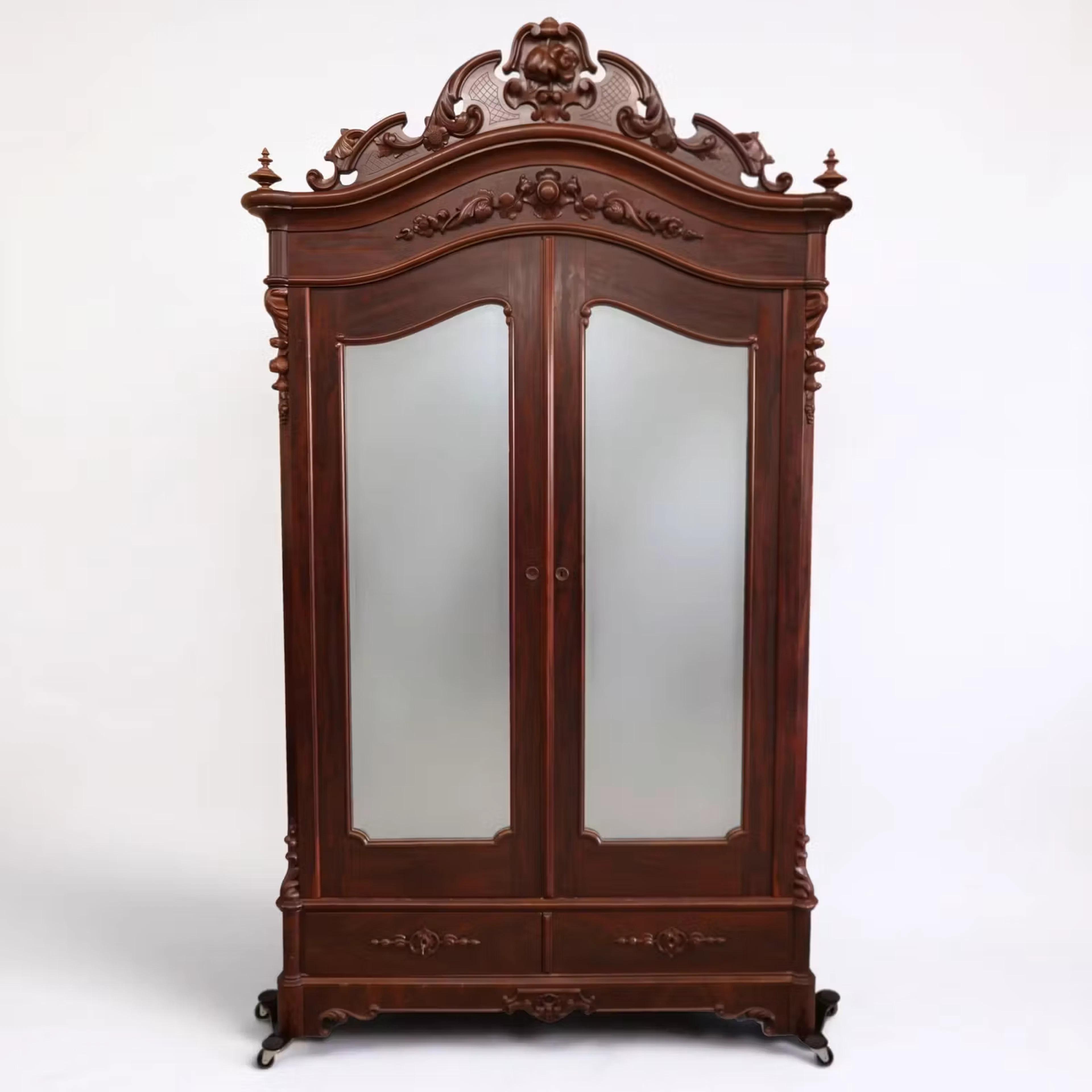Lot 92: Rococo Mahogany & Maple Mirrored Wardrobe