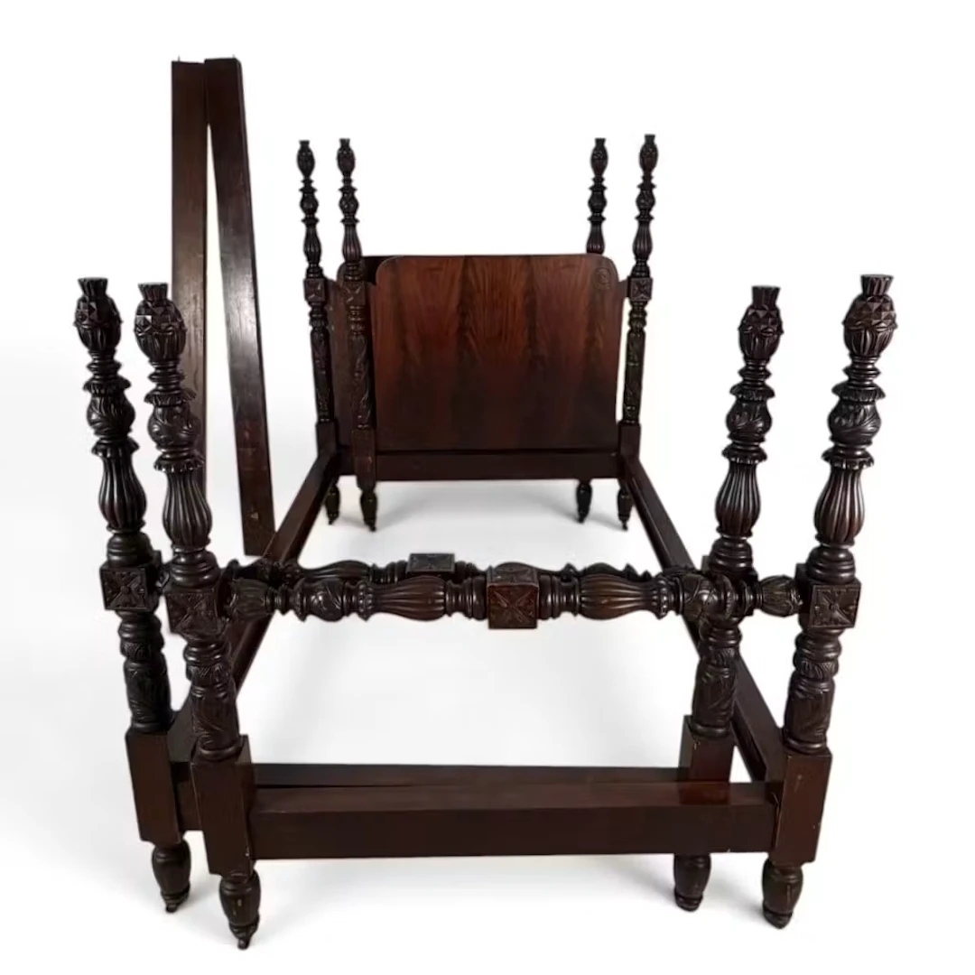 Lot 81A: Pair Acanthus-Carved Mahogany Low-Post Beds
