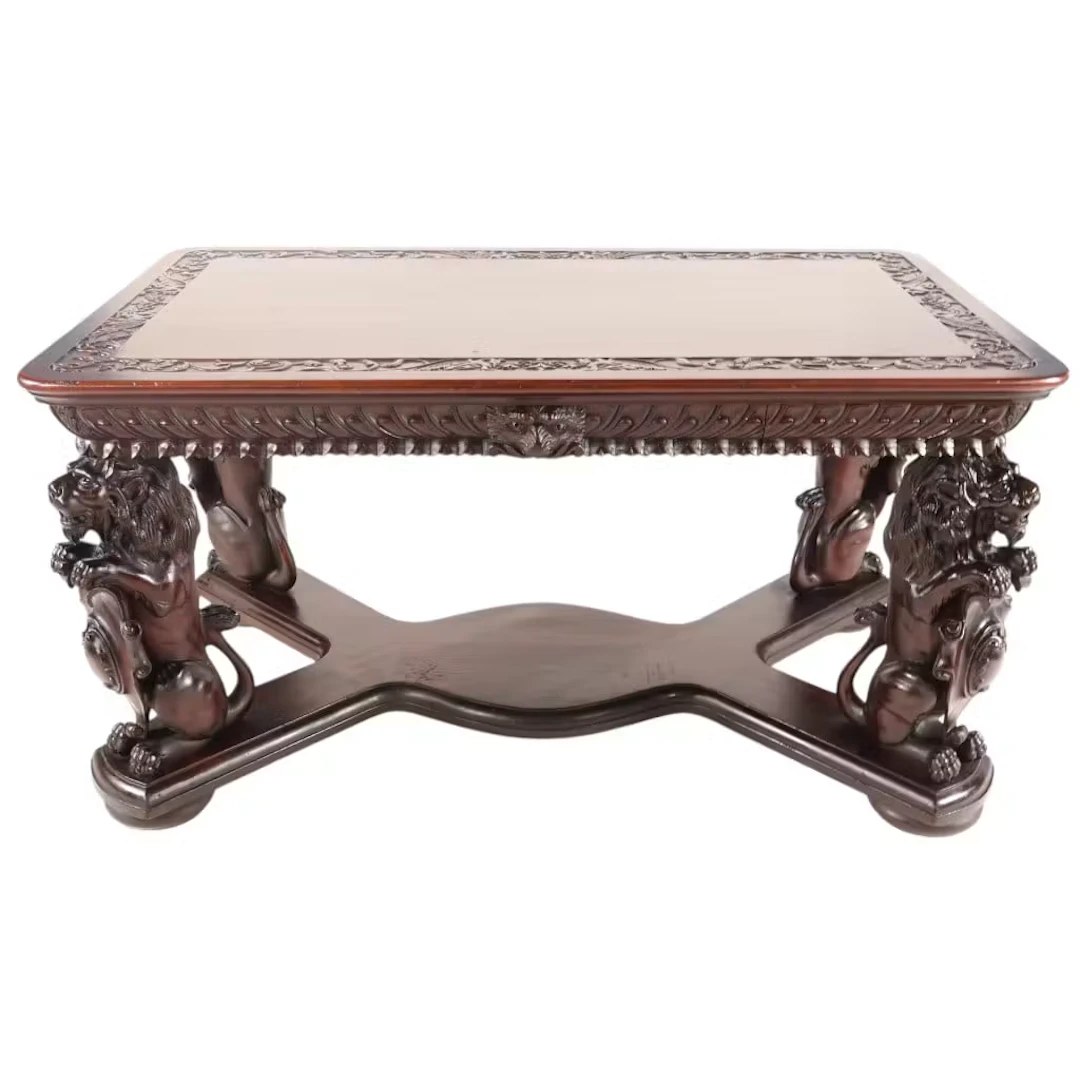Lot 71: Carved Walnut Lion Library Table