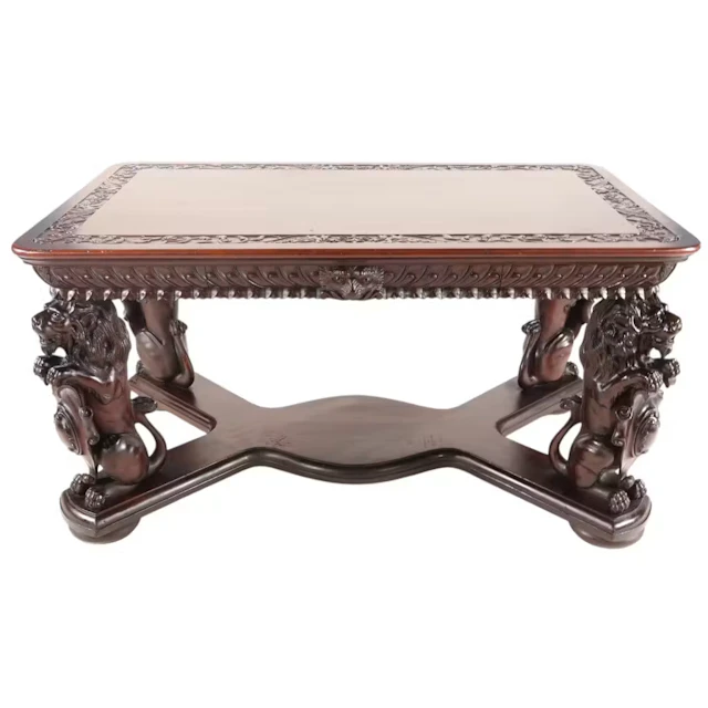 Lot 71: Carved Walnut Lion Library Table