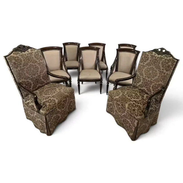 Lot 158: Eight Parcel-Gilt Upholstered Dining Chairs
