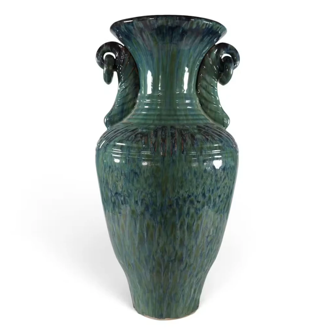 Lot 255: Large Chinese Flambe-Glazed Pottery Vase
