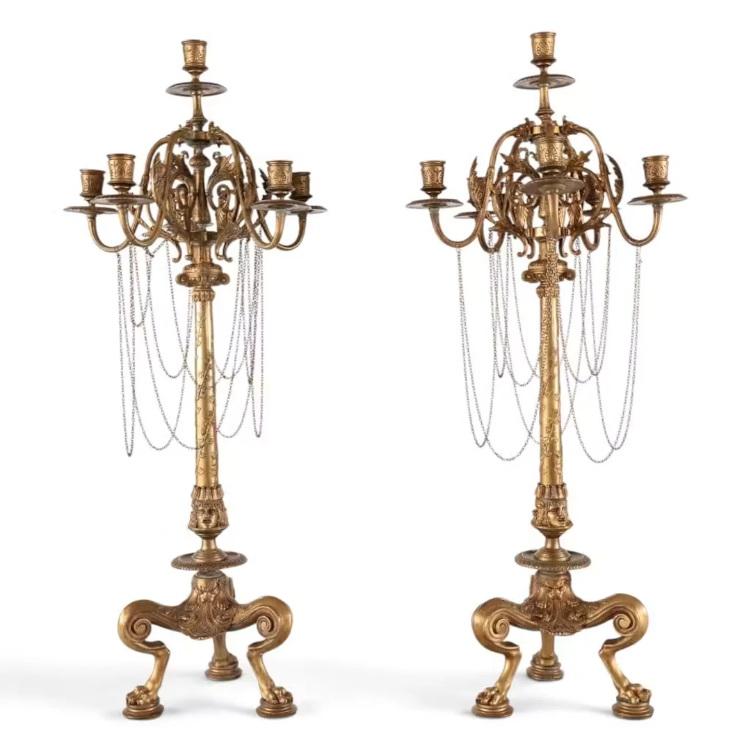 Lot 29: Pair Gilt-Metal Paw-Foot Candelabra