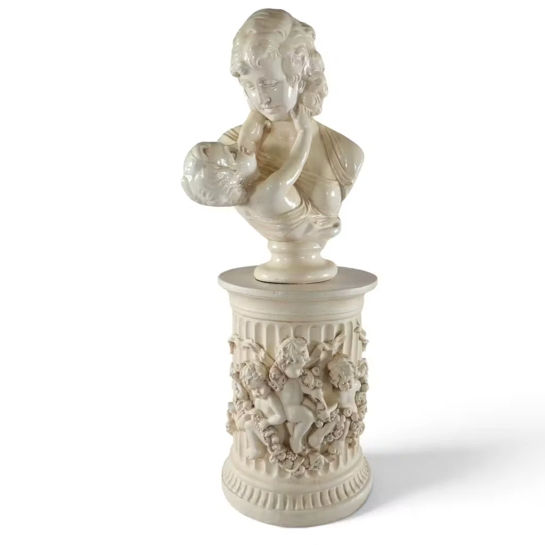Lot 266: Ceramic Mother & Child on Putti Pedestal