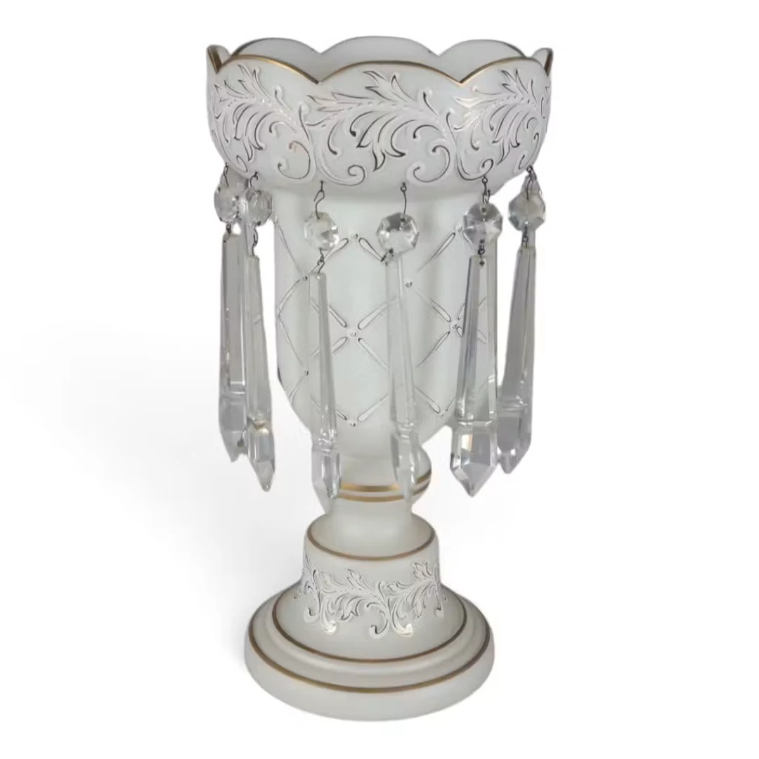 Lot 275: Large White & Gilt Glass Mantel Lustre