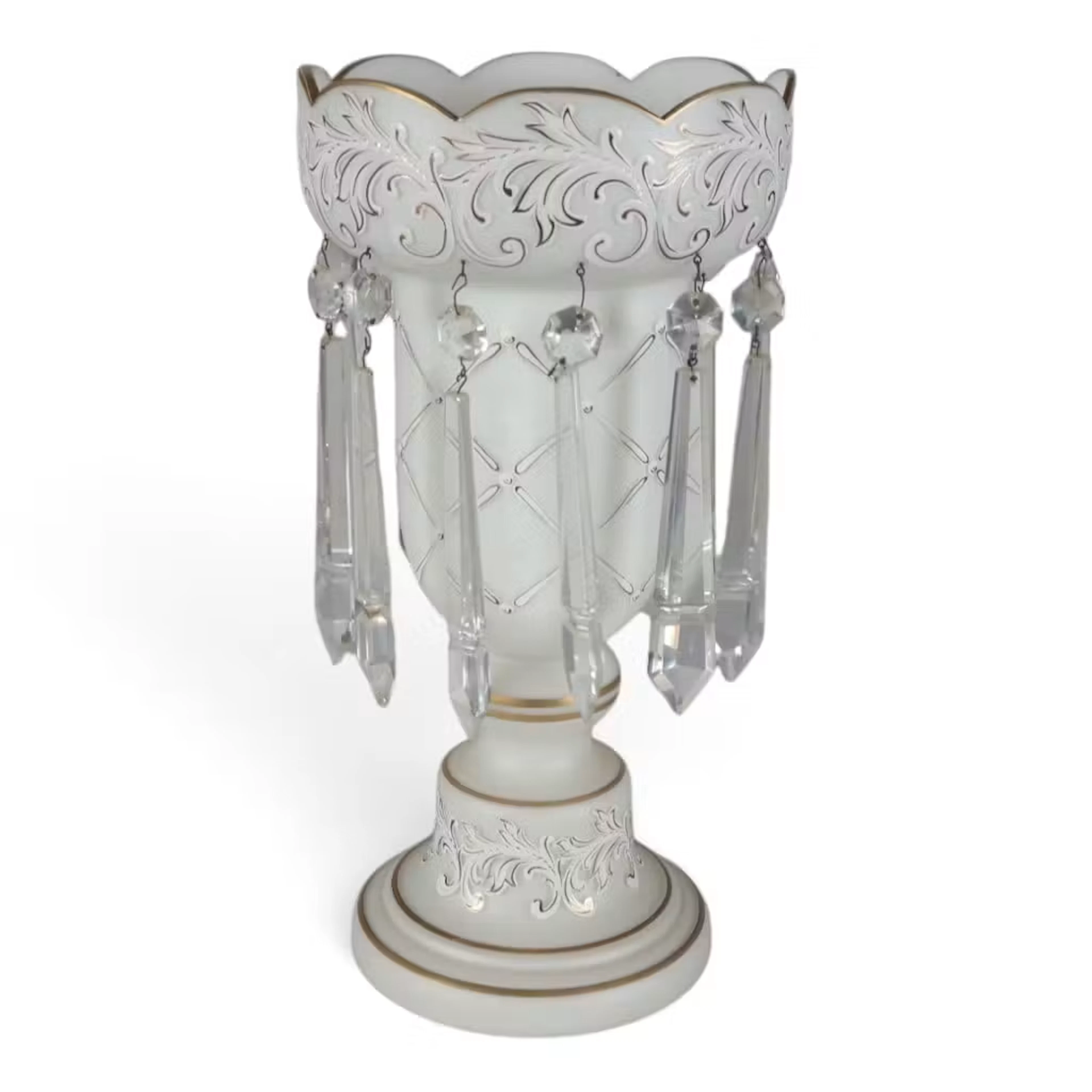 Lot 275: Large White & Gilt Glass Mantel Lustre