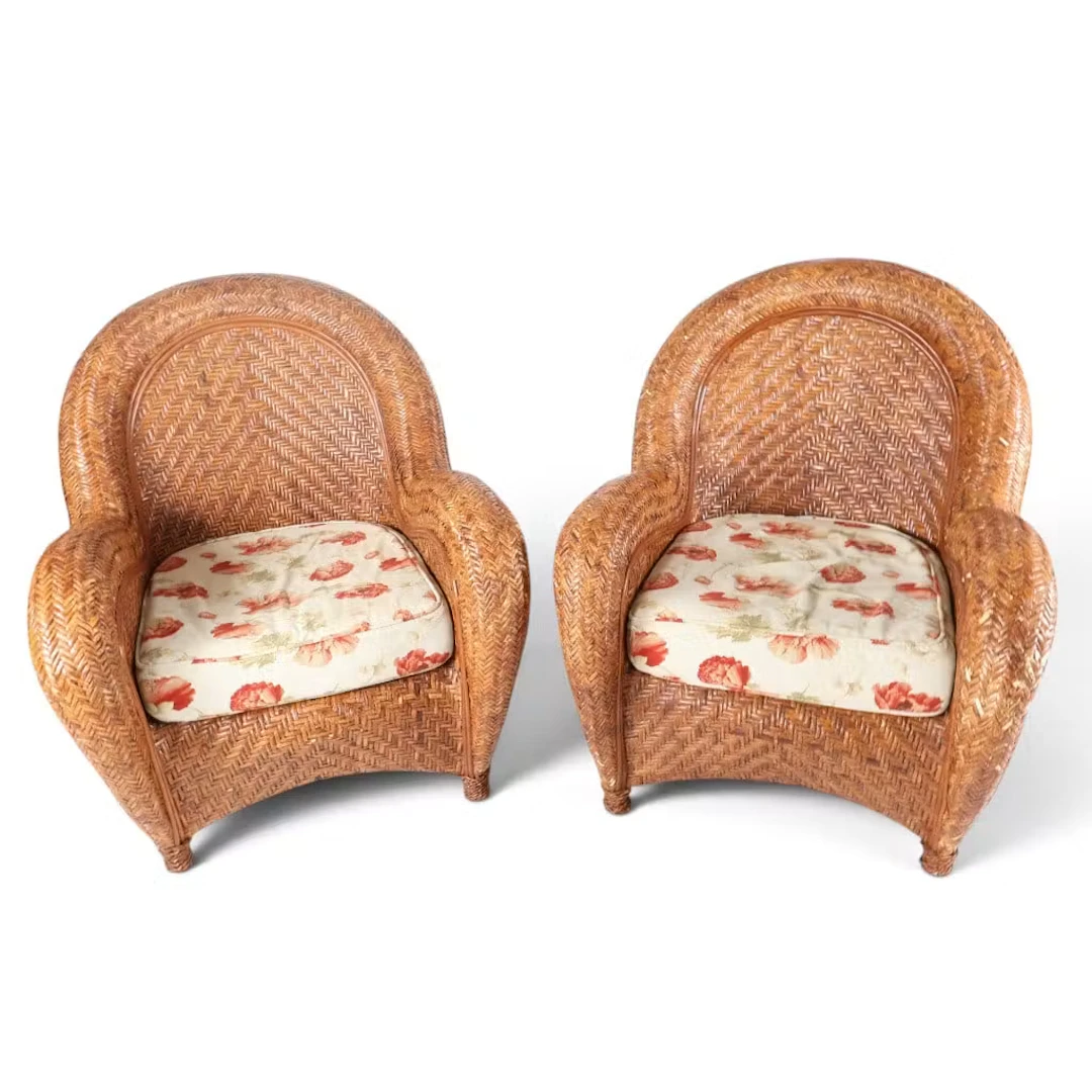 Lot 220: Pair Wicker Armchairs and Ottoman