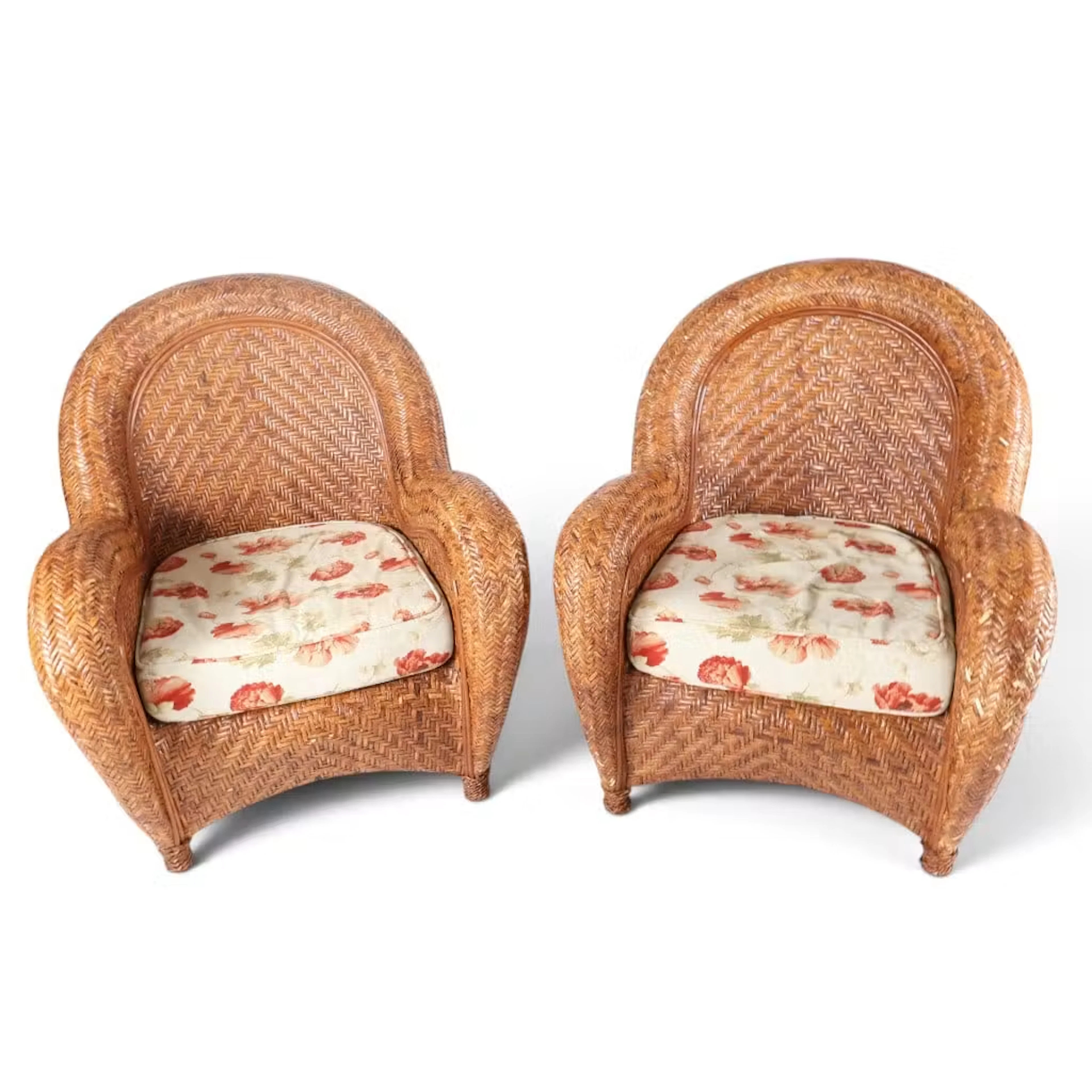 Lot 220: Pair Wicker Armchairs and Ottoman