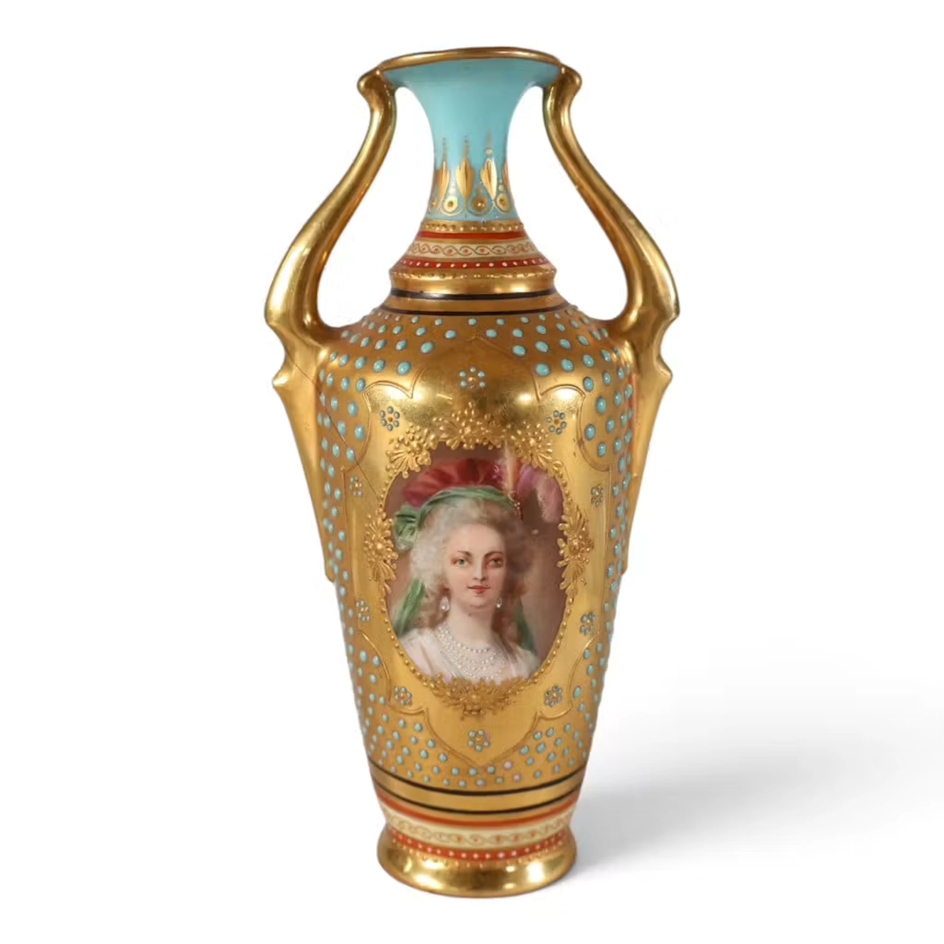 Lot 11: Dresden Jeweled Porcelain Portrait Vase