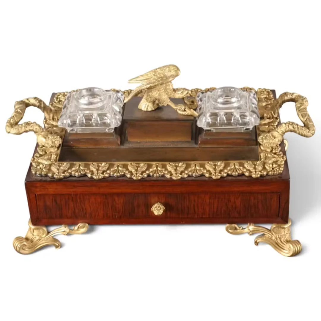 Lot 21: Rosewood and Gilt-Metal Eagle Inkstand