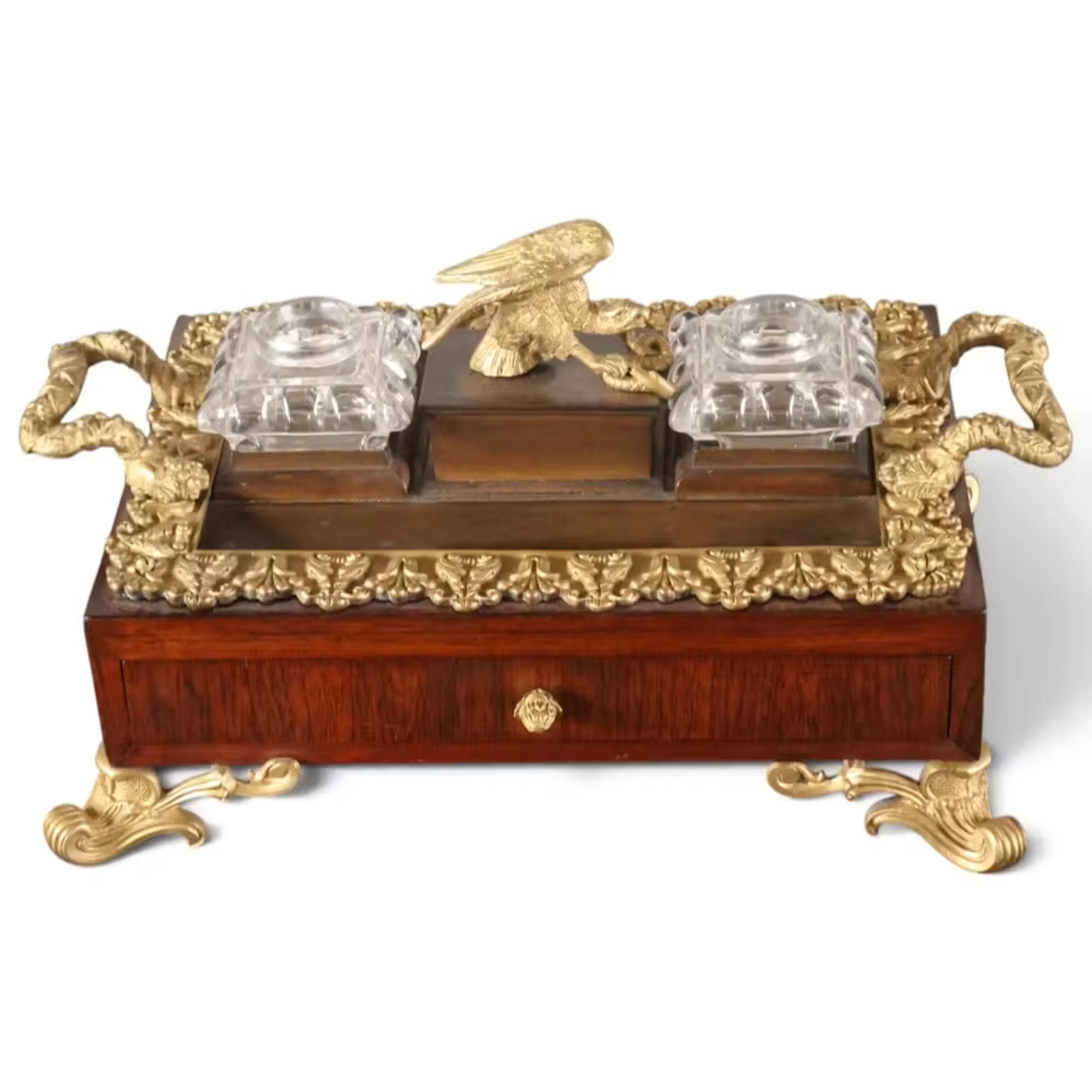 Lot 21: Rosewood and Gilt-Metal Eagle Inkstand