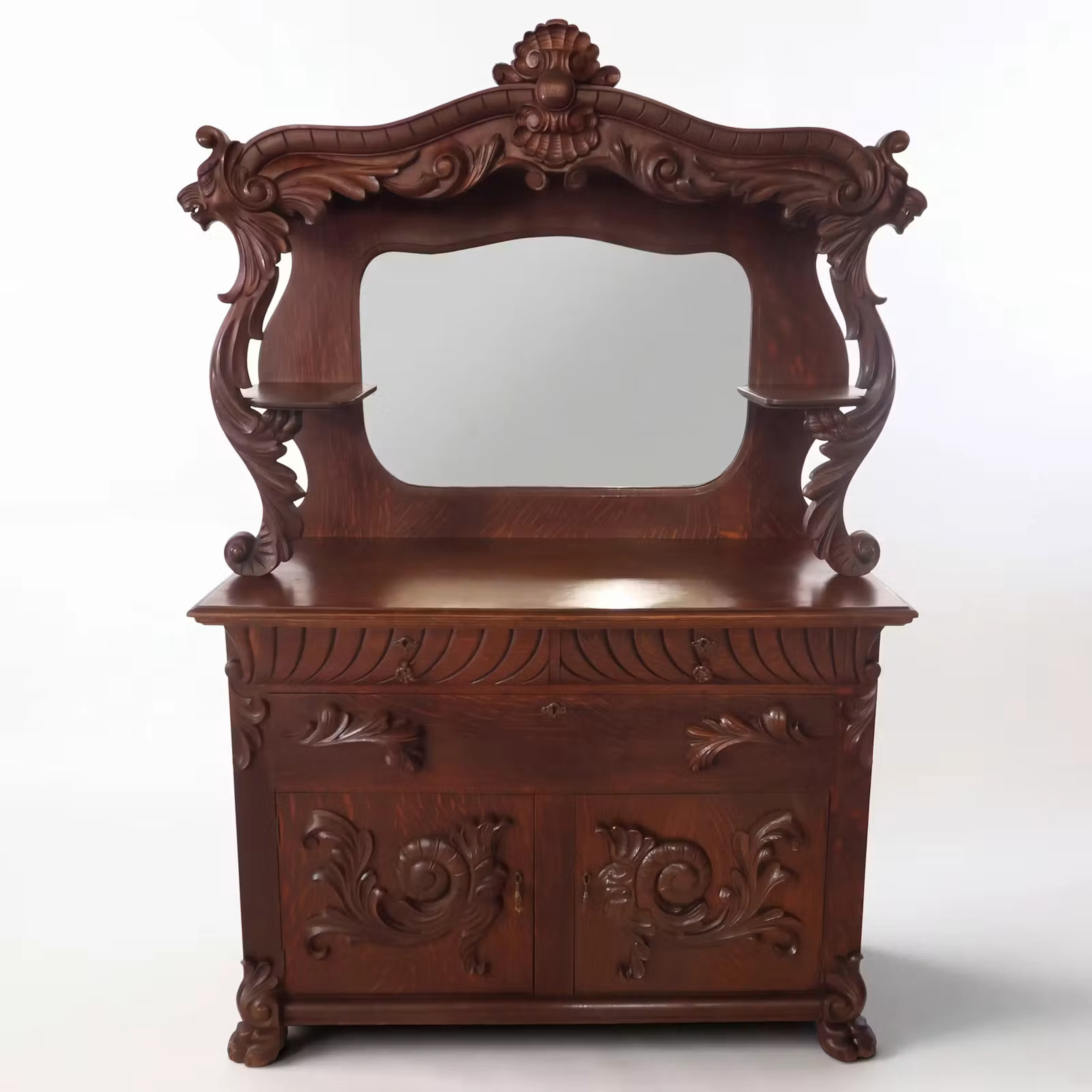 Lot 153: New England Oak Griffin Sideboard