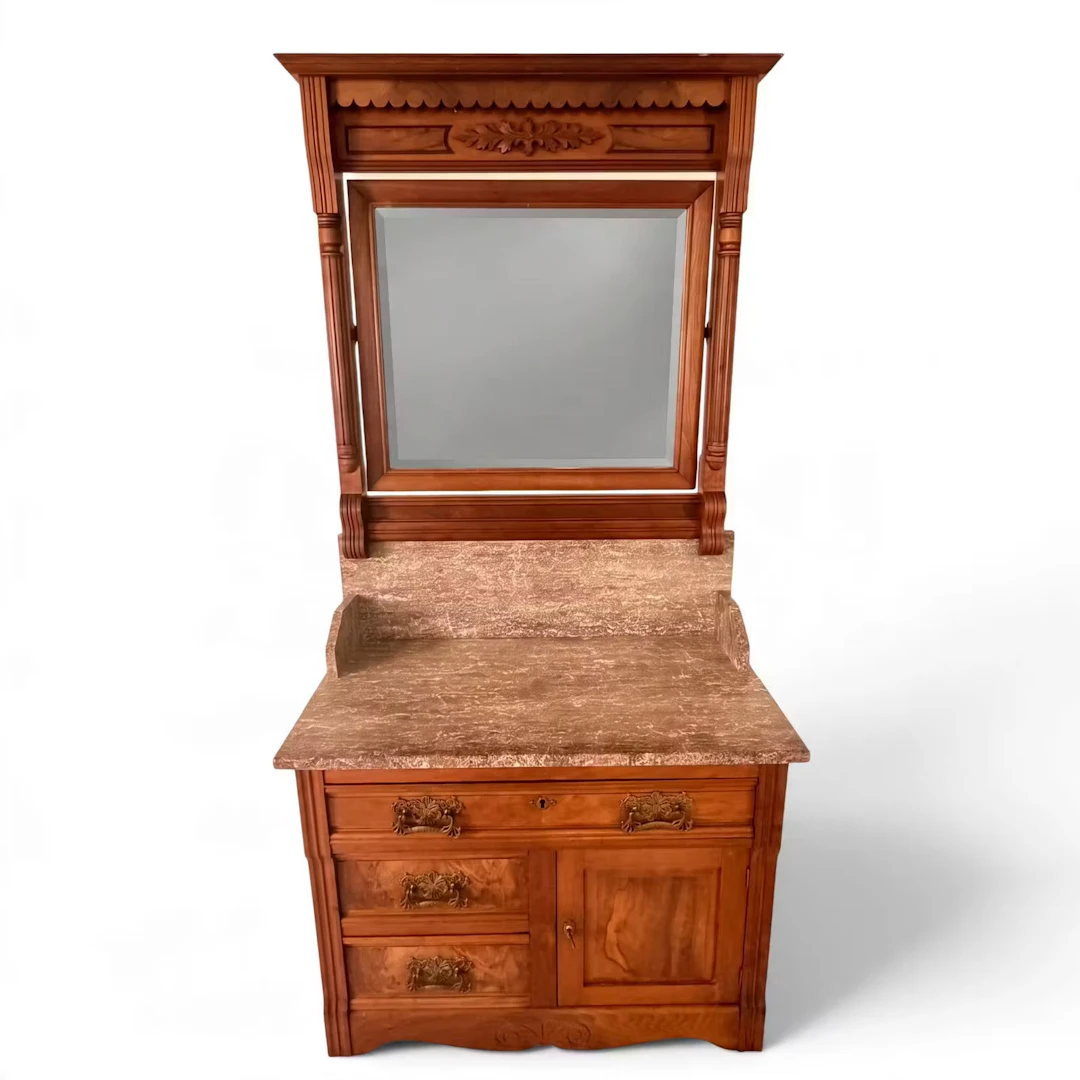 Lot 237: Eastlake Walnut Mirrored Marble-Top Washstand