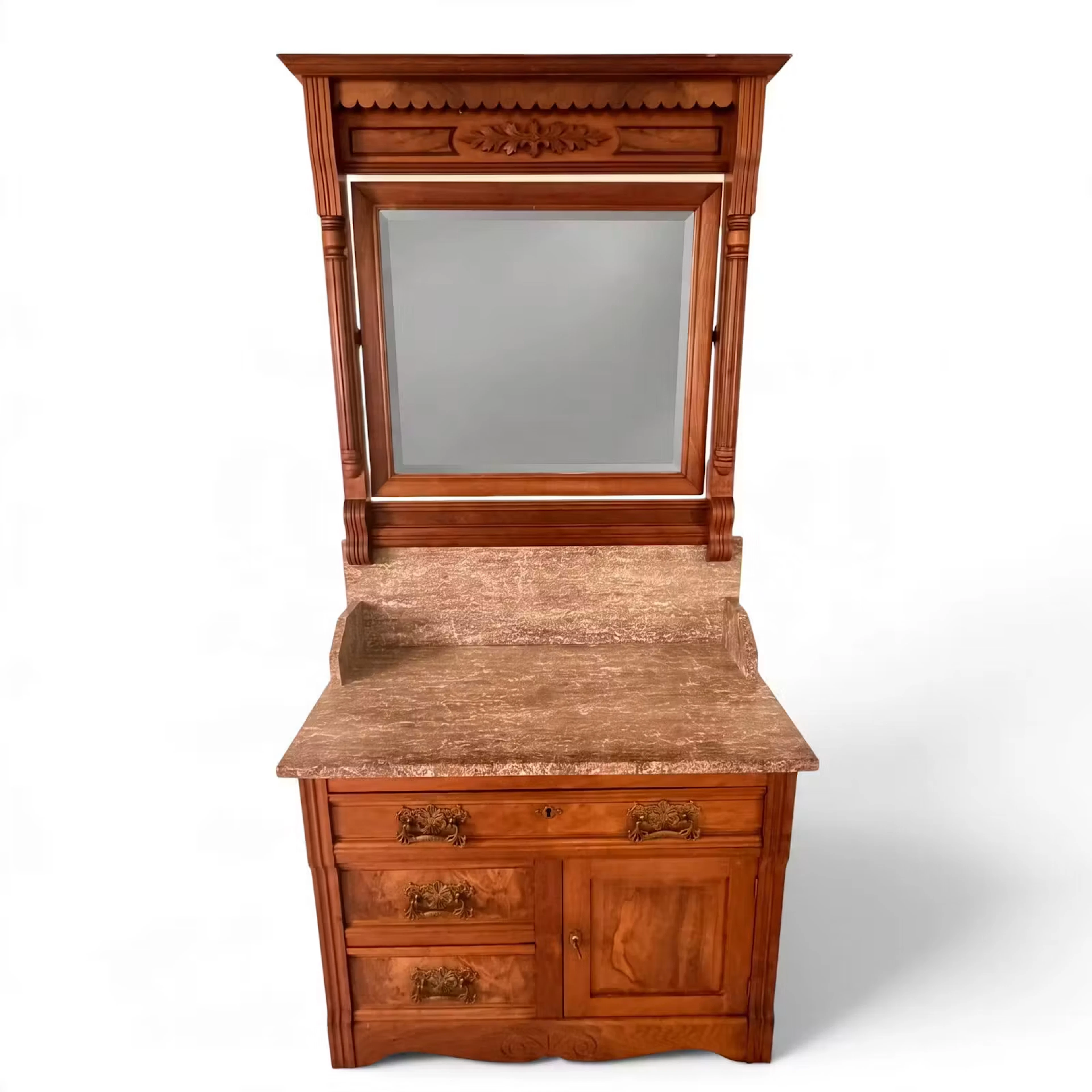 Lot 237: Eastlake Walnut Mirrored Marble-Top Washstand
