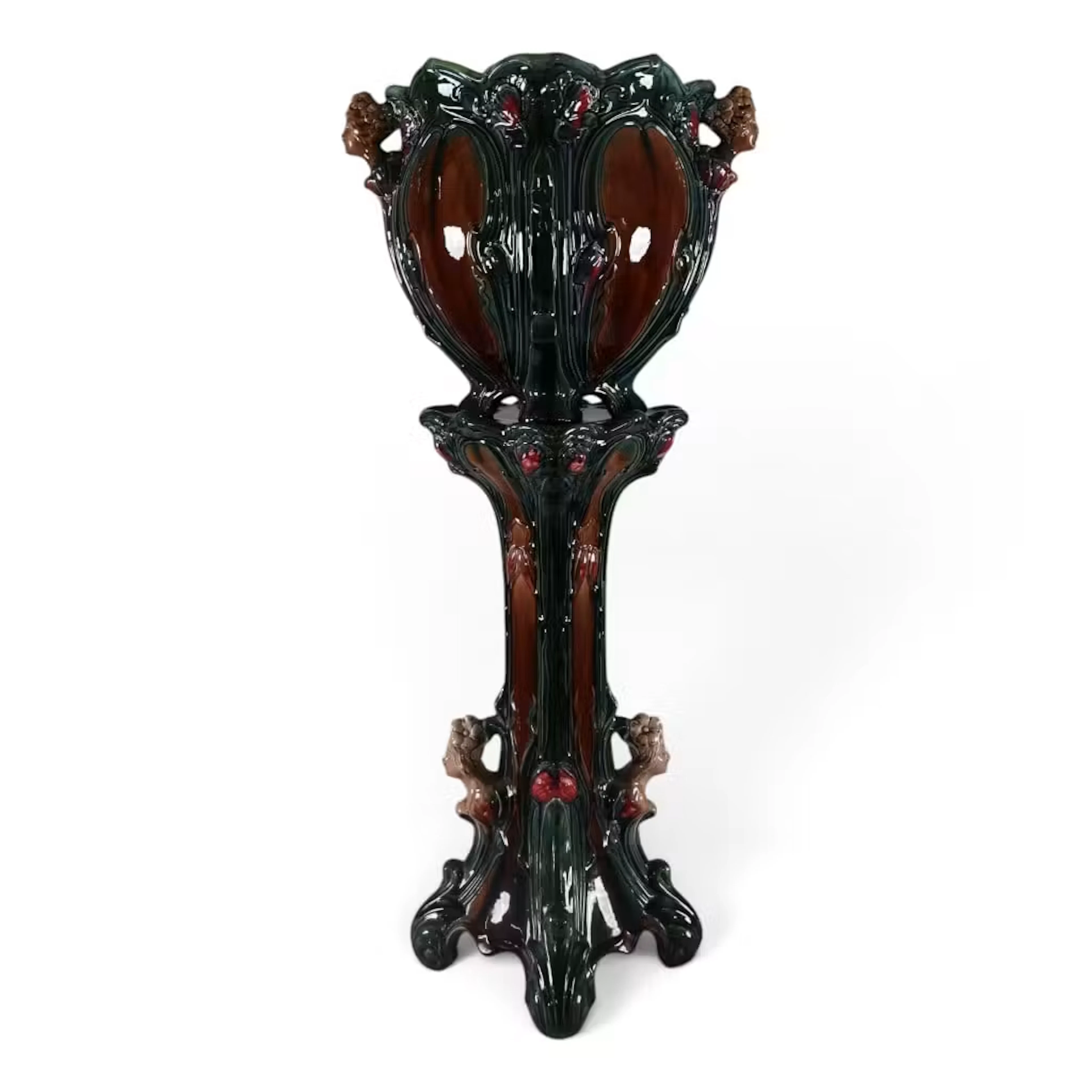 Lot 168: Majolica Style Jardiniere and Pedestal