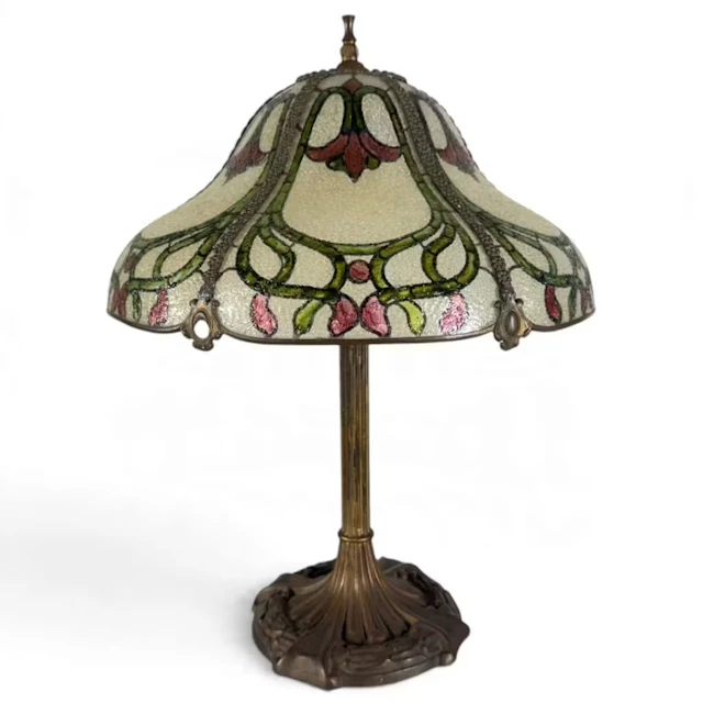 Lot 262: Arts & Crafts Floral Glass Table Lamp