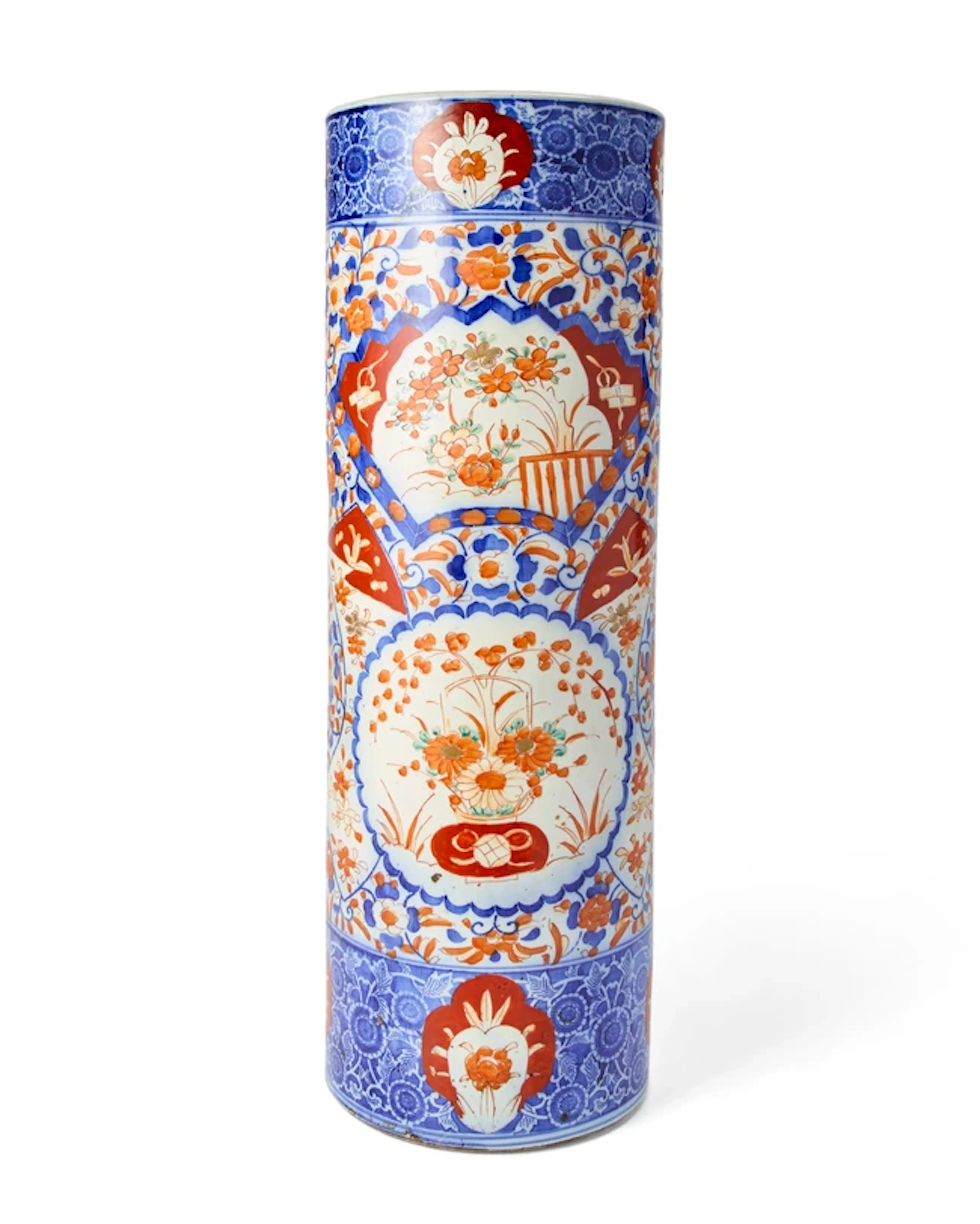 A Japanese Imari stick stand Meiji period Enamelled with...