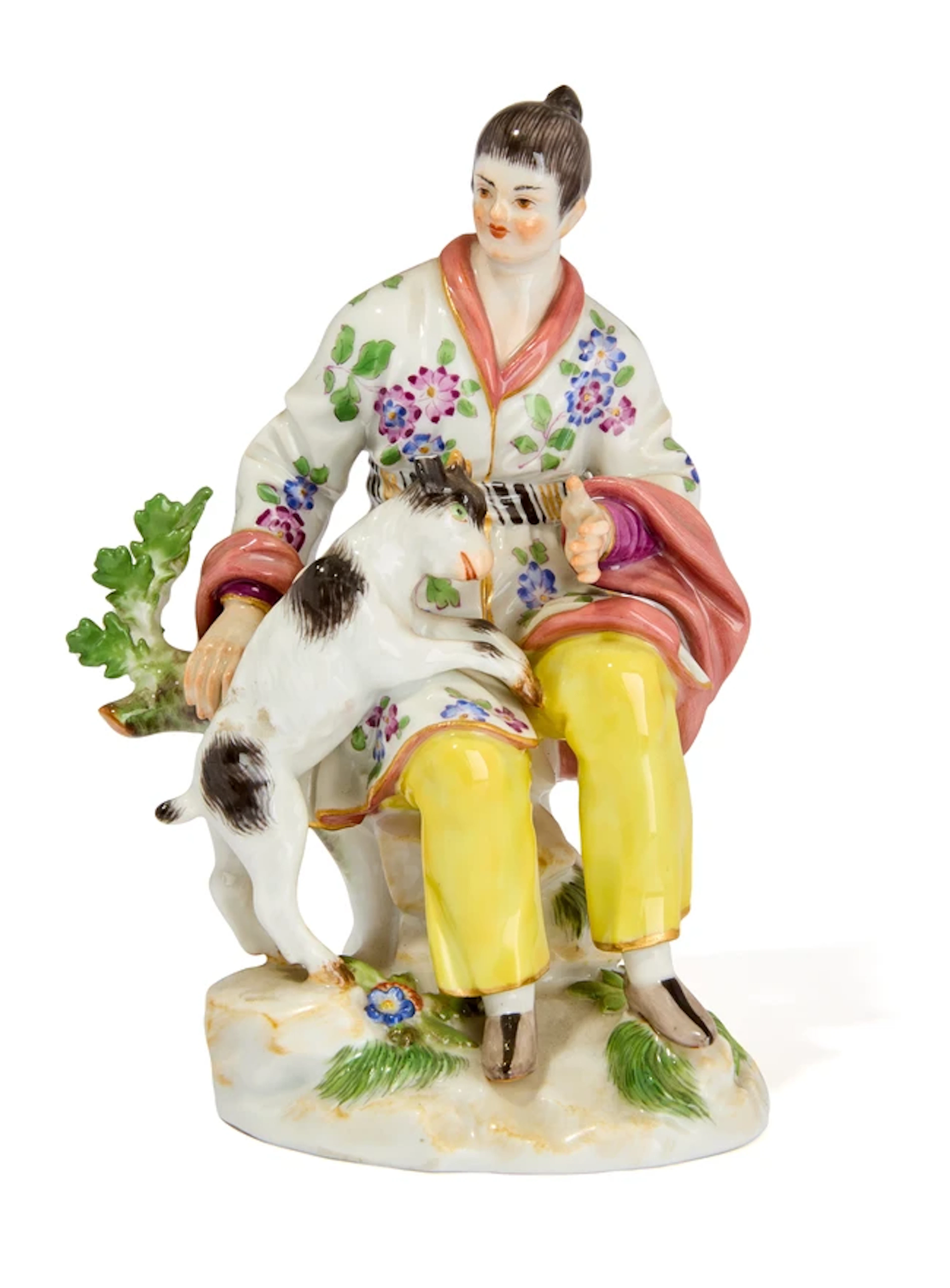 A Meissen porcelain figure group of a Japanese man with a billy goat