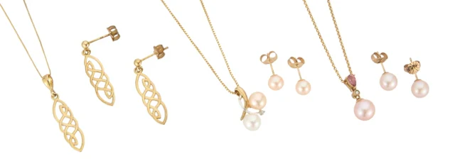 Three sets of pendant necklaces with matching earrings