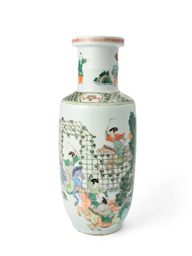 A Chinese famille verte rouleau vase 20th century The...